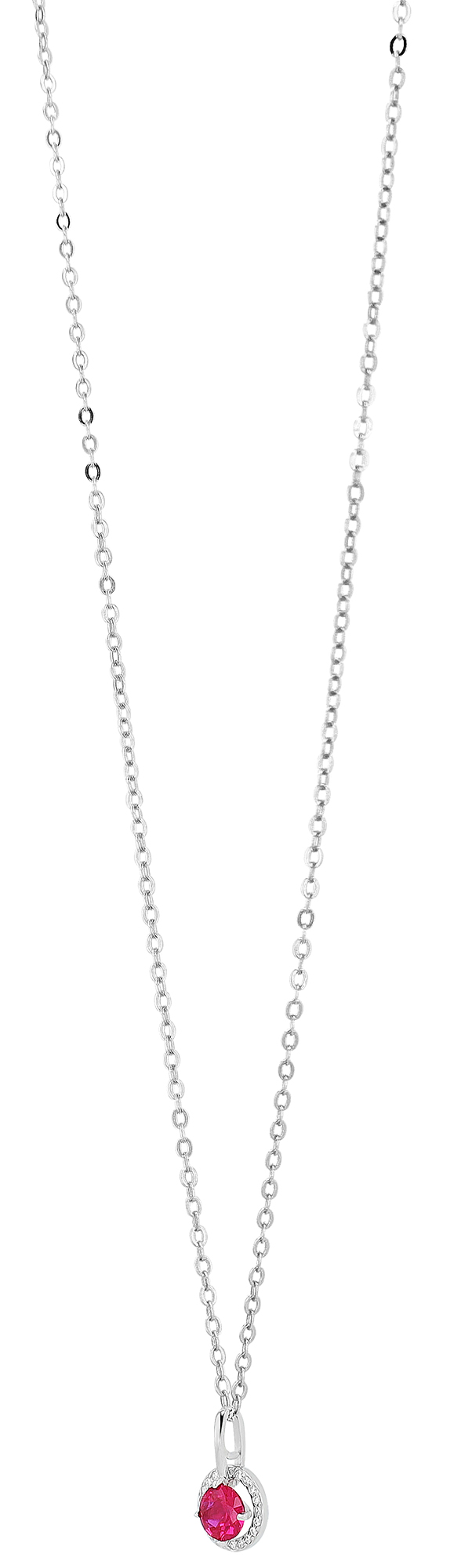 "Alesja" 925/- Echt Silber Kette mit Anhänger 42 + 3 cm, rhodiniert, roter Zirkon