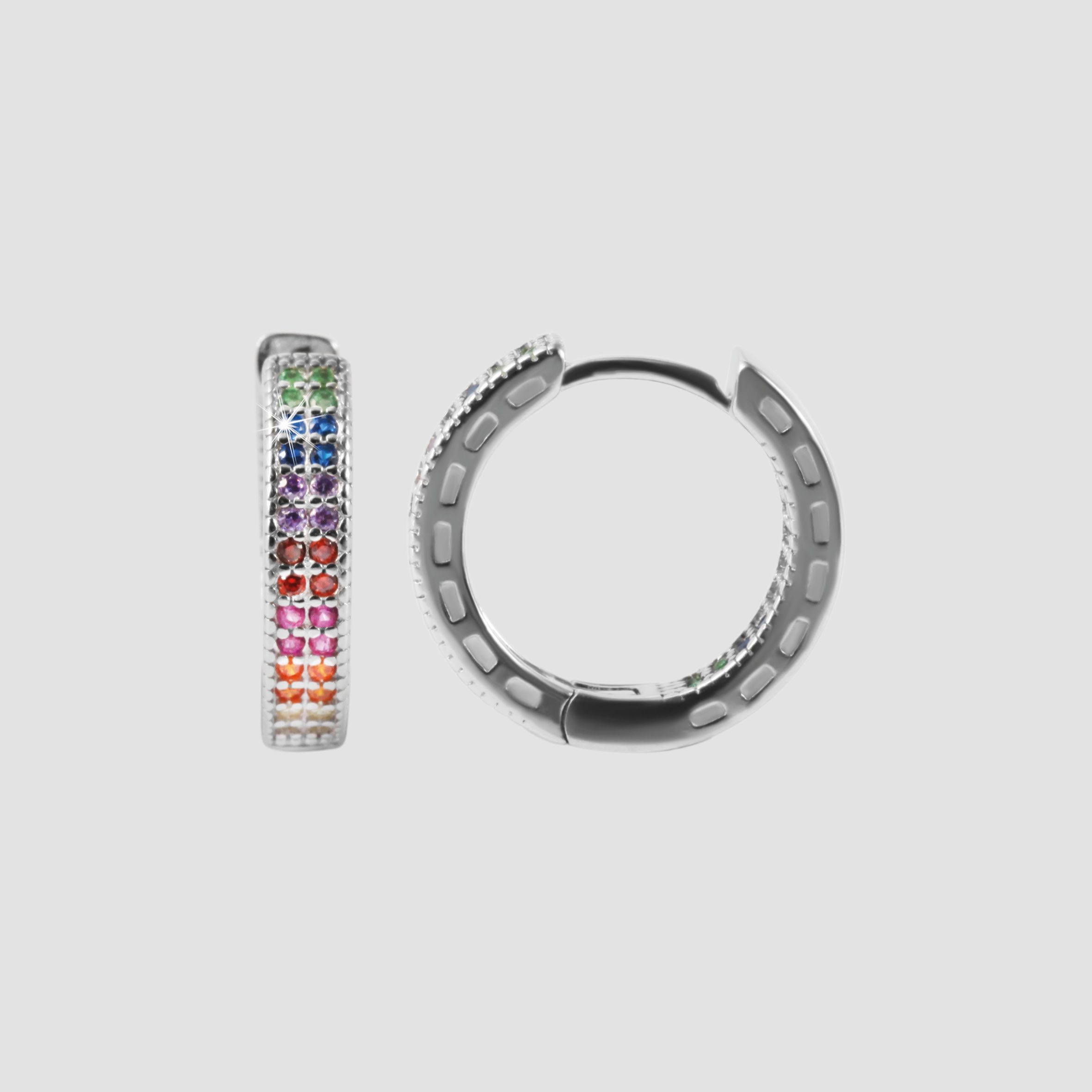 925/- Echt Silber Klappcreolen "Katha" mit buntem Zirkoniabesatz, 925/rhodiniert