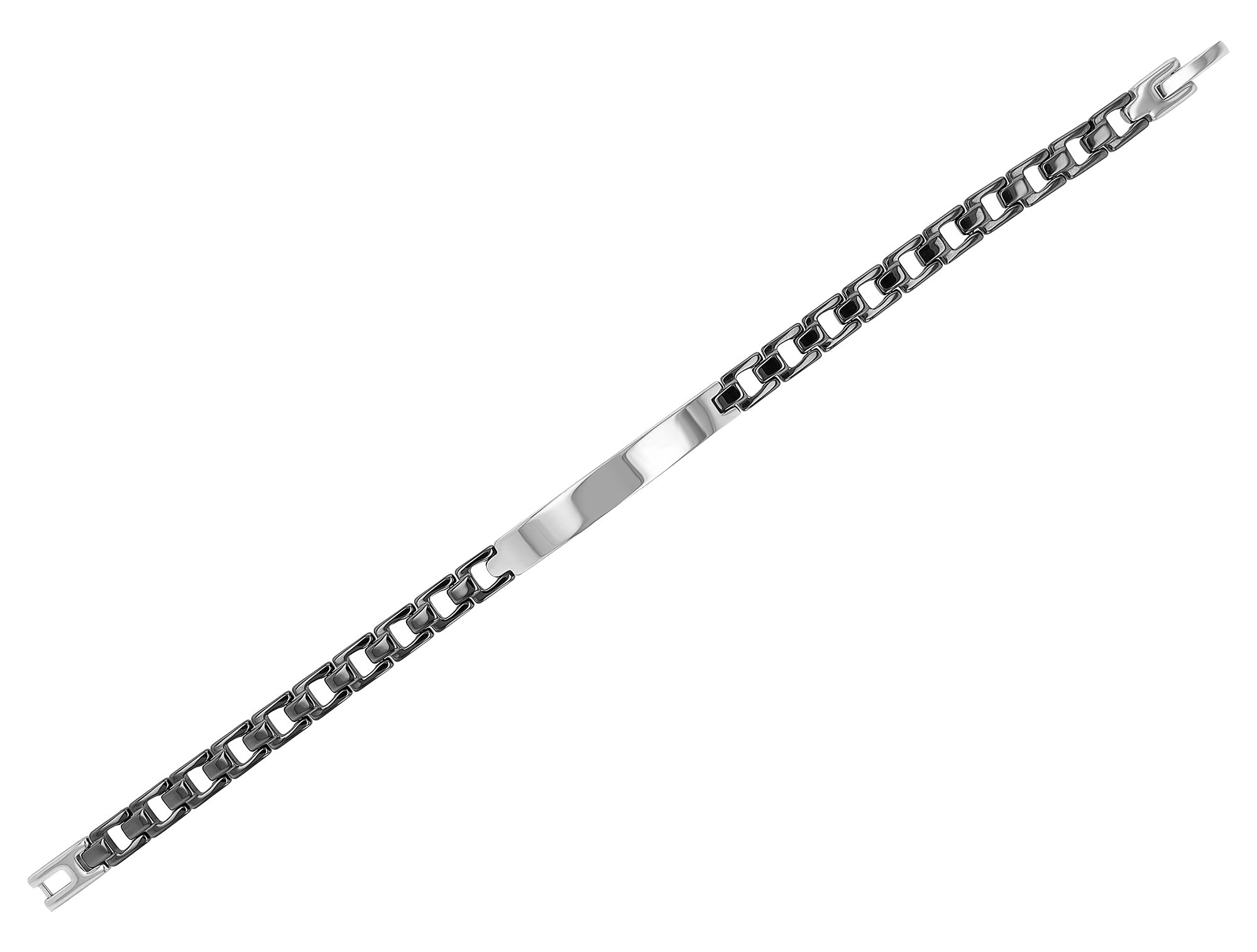 "Seoa" Edelstahl-Keramik ID-Armband, 18cm, Gravurplatte, schwarz/ silberfarben