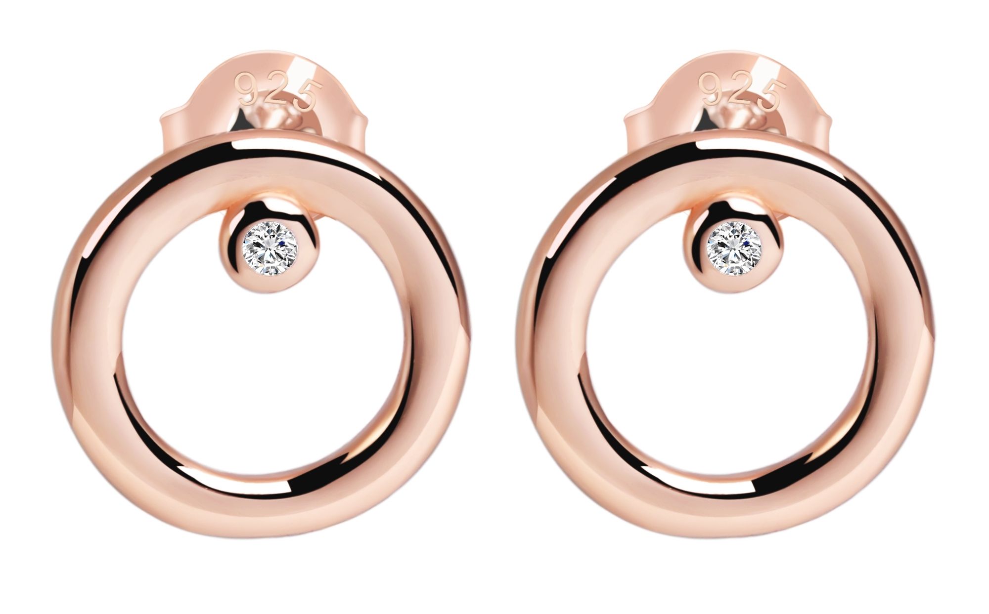 925/- Echt Silber Ohrstecker "Beatrice" mit Zirkonia, rund, rosévergoldet