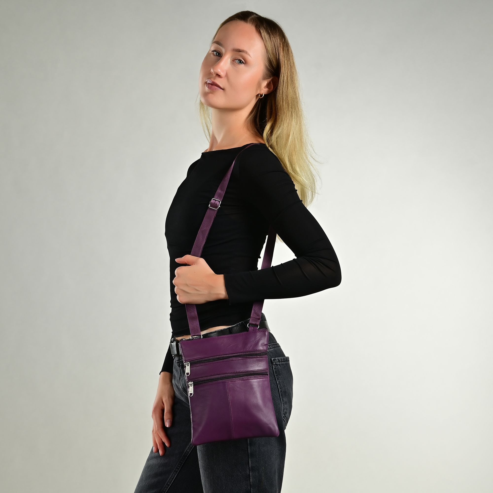 Steinmeister Echtledertasche, dunkellila