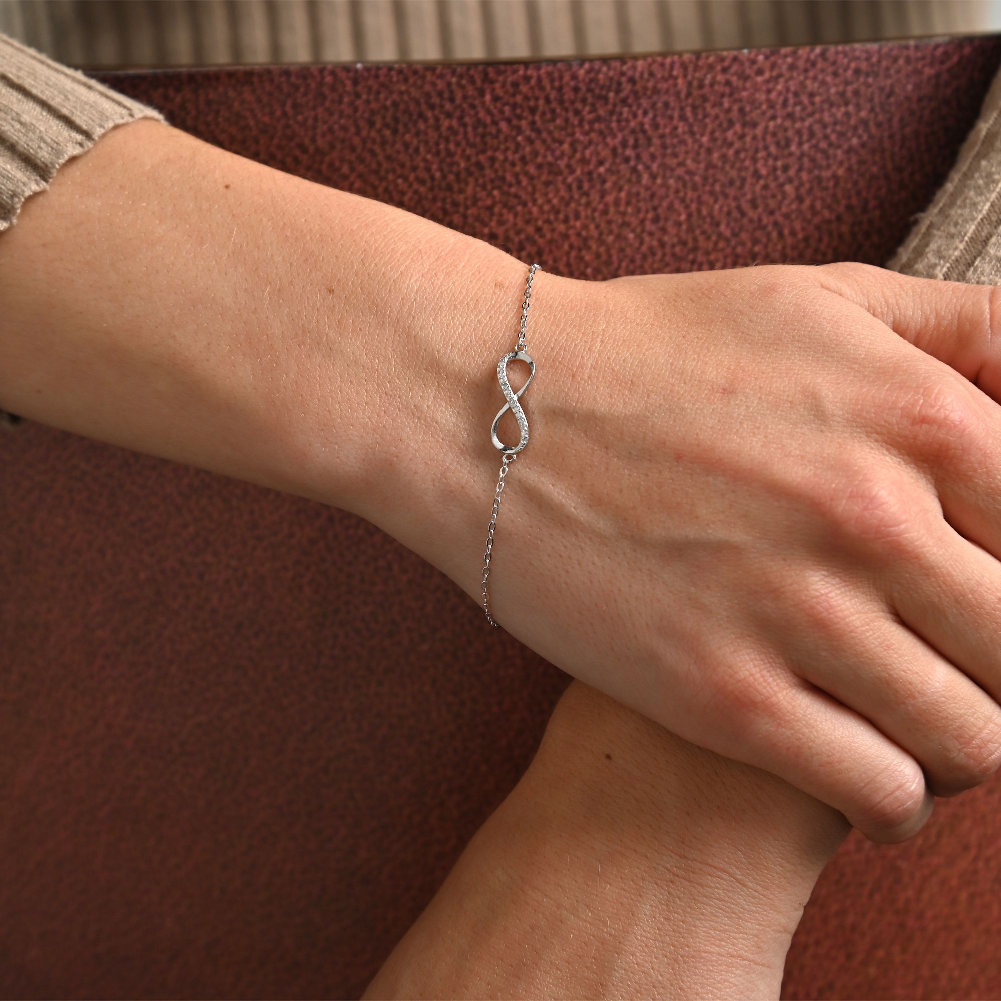 "Florica" 925/- Echt Silber Armband 17 + 3 cm, Infinity , Zirkoniabesatz, silberfarben/ rhodiniert