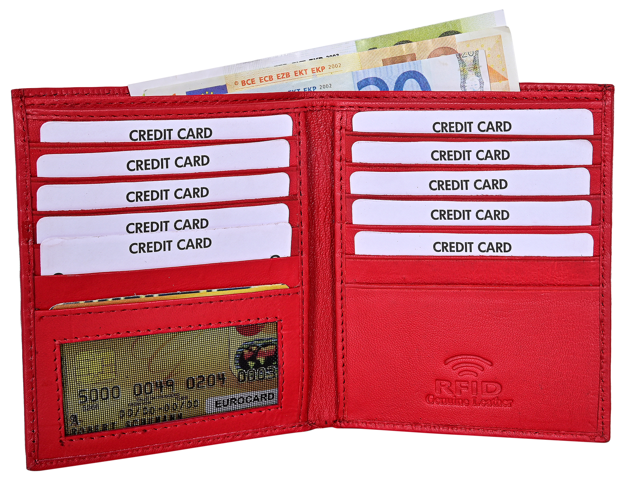 Steinmeister Echtleder XXL Geldschein- und Kartenetui, RFID, rot