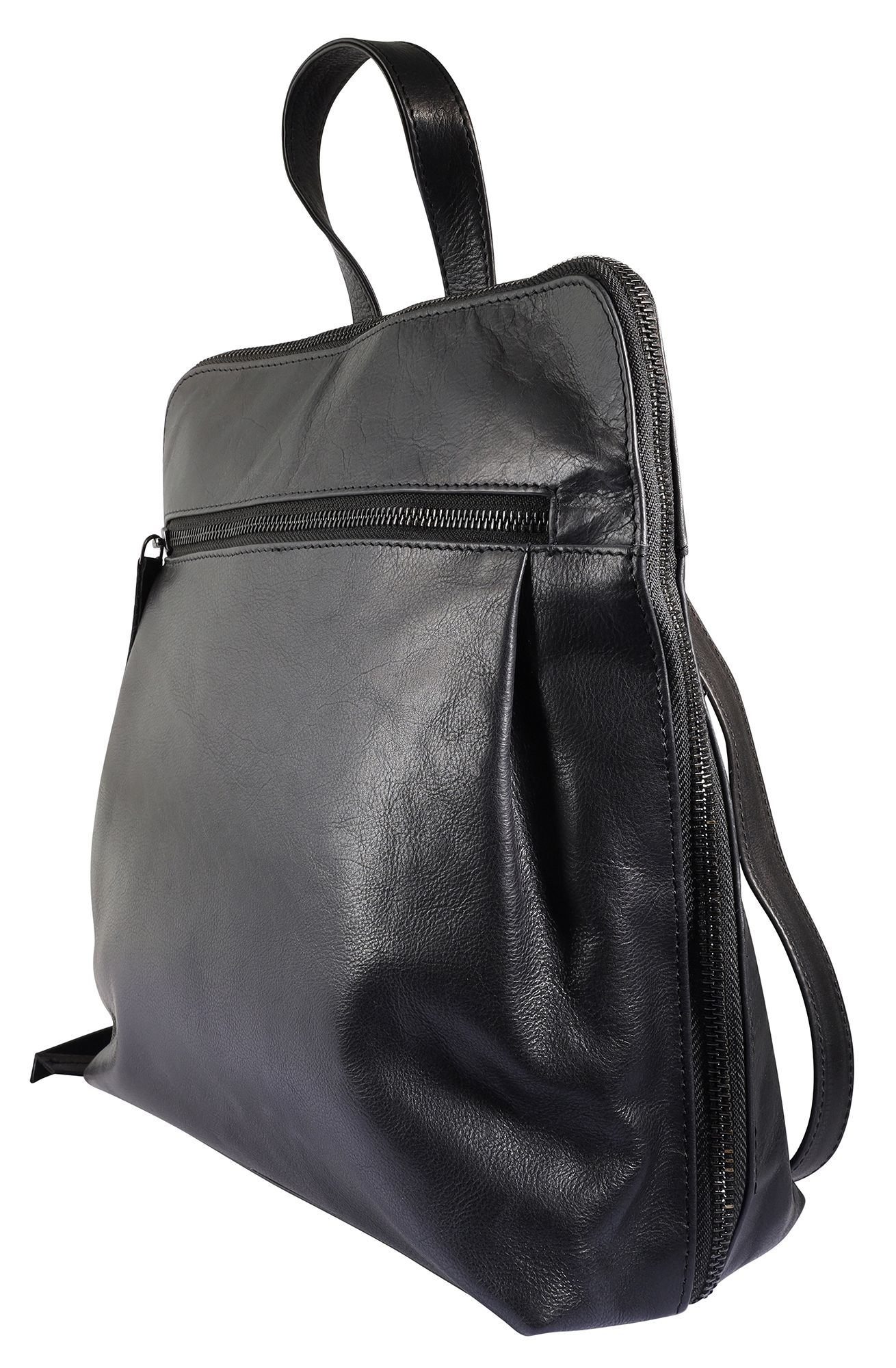 Leonardo Verrelli, Echtleder Rucksack/Tasche, Reißverschluss, verstellbare Riemen, schwarz