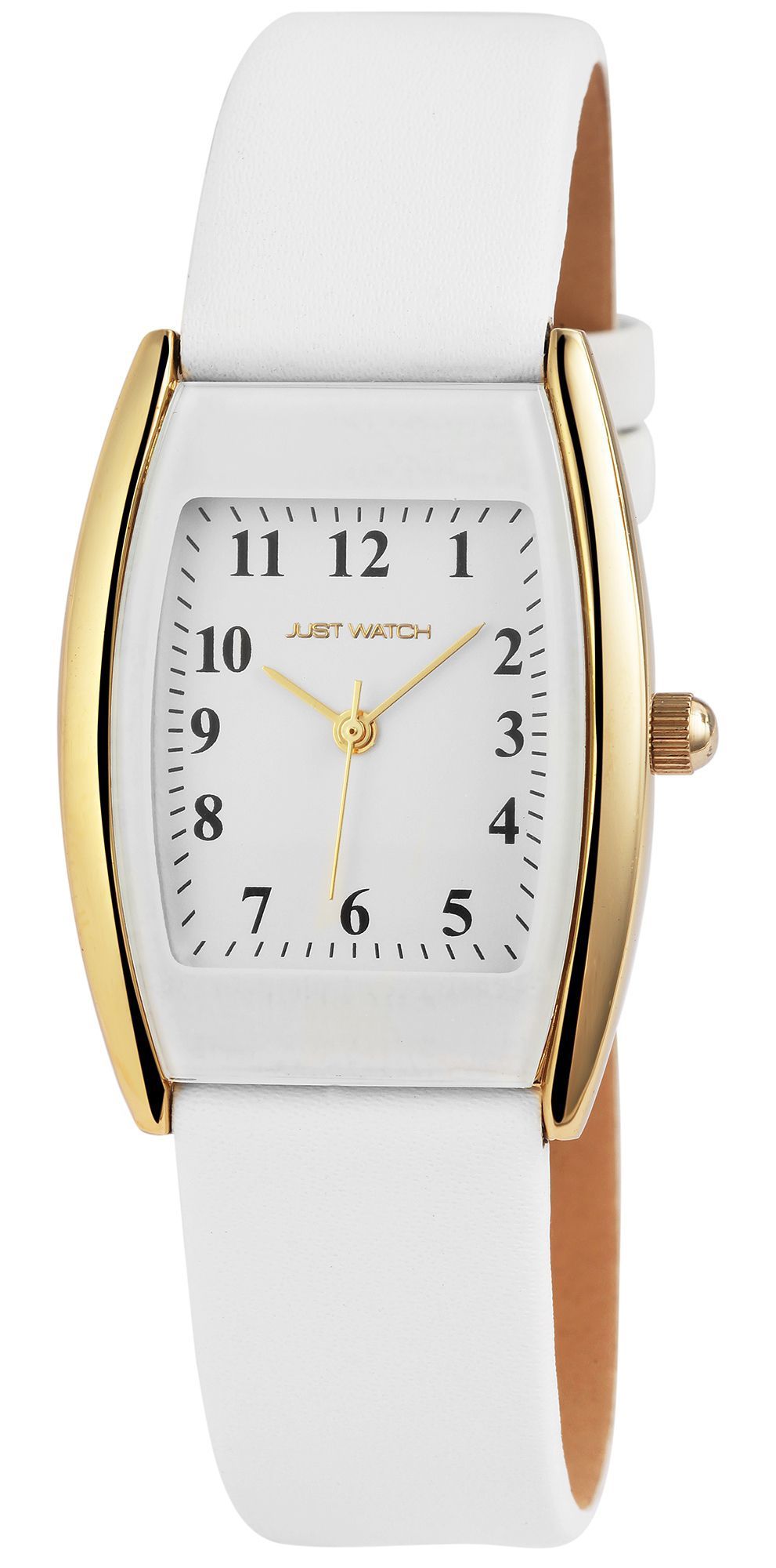 Just Watch Damenuhr mit Echtlederarmband, Tonneau, weiß/ goldfarben