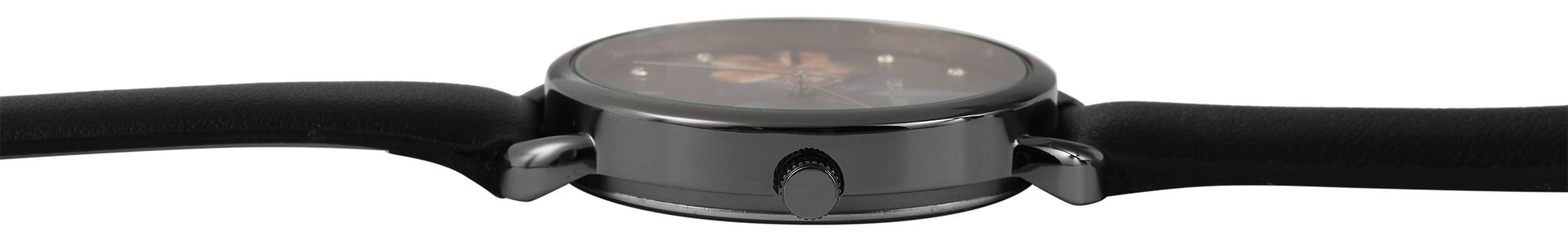 Excellanc Damenuhr mit Lederimitationsarmband, floral, schwarz