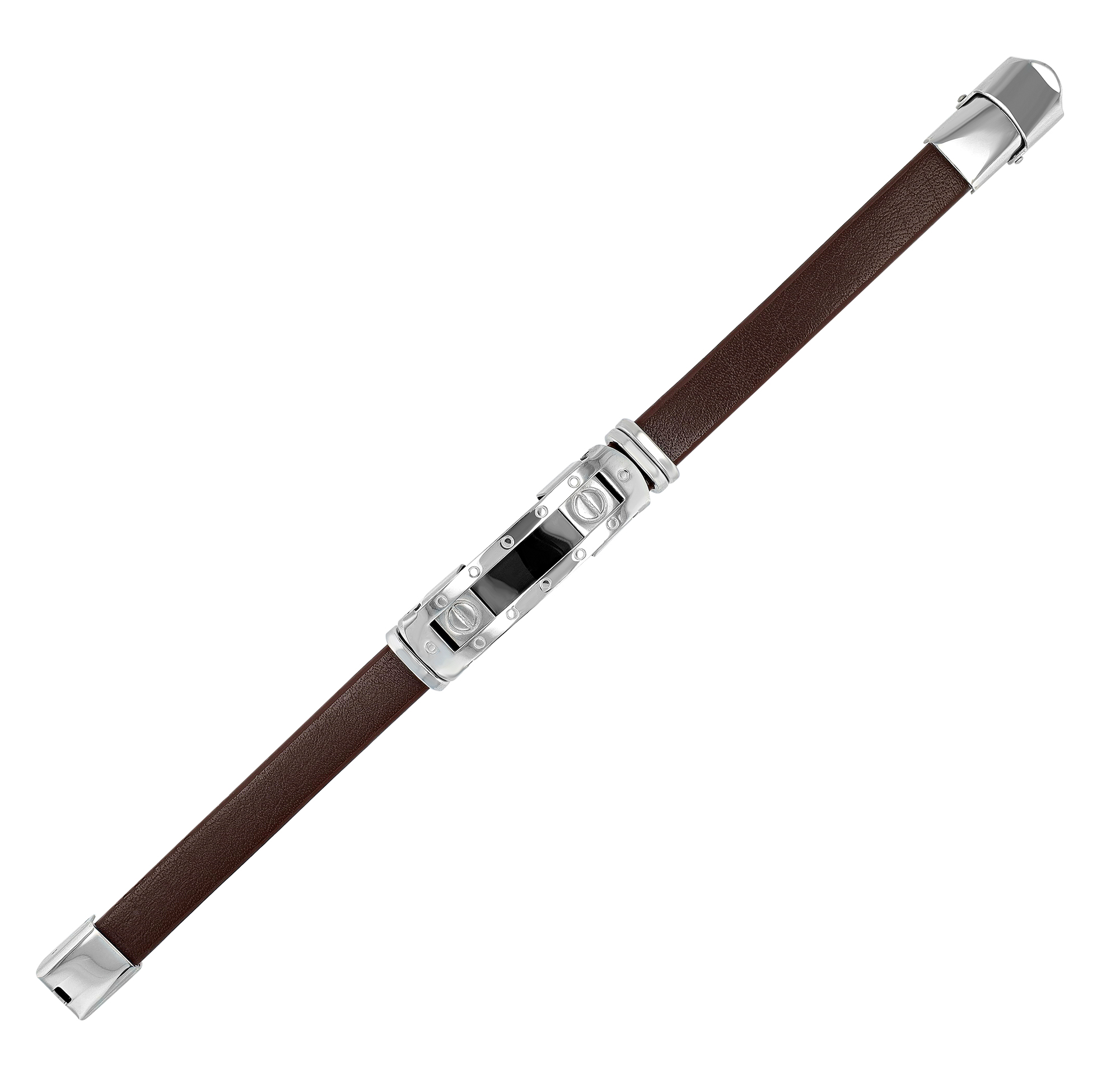 "Akun", Echlederarmband mit Gravurplatte, 22 cm, braun/silberfarben/ schwarz