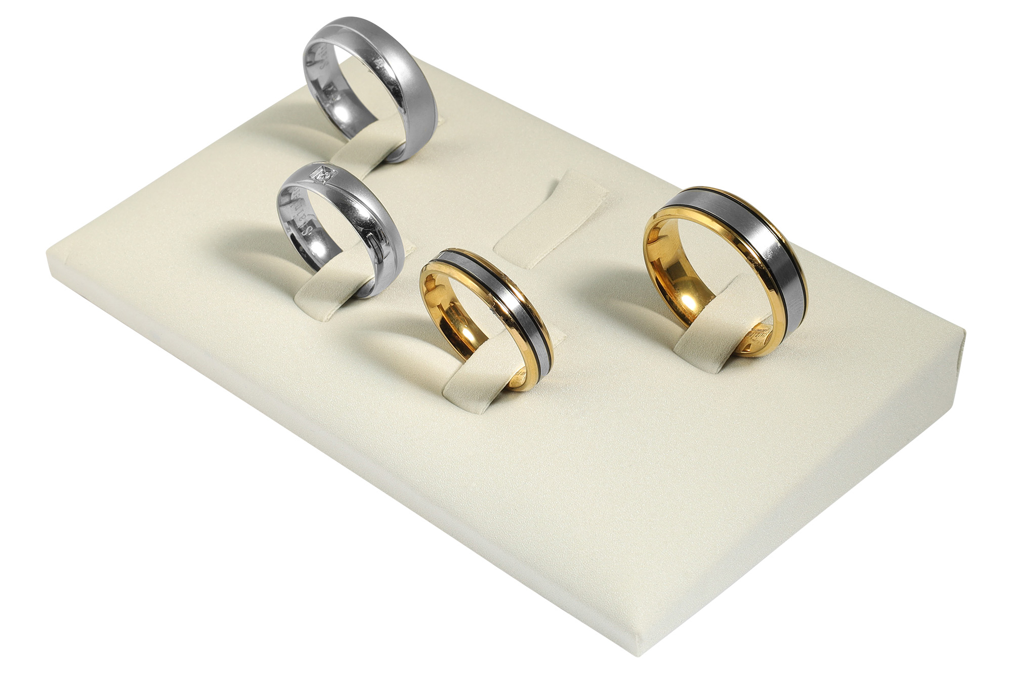Aufsteller für 5 Ringe (Dekoserie Soft), PU-bezogen, 12 x 7 cm, weiß