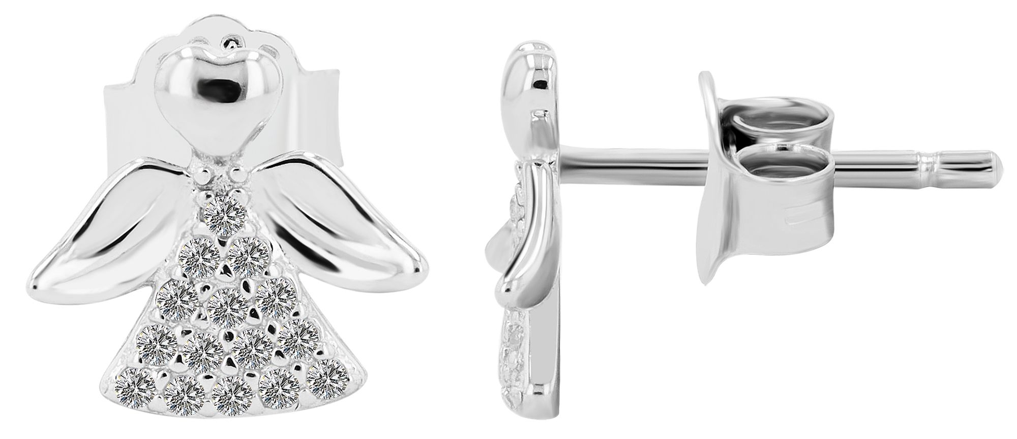 "Malaak" 925/- Echt Silber Ohrstecker - Engel, Zirkonia, rhodiniert