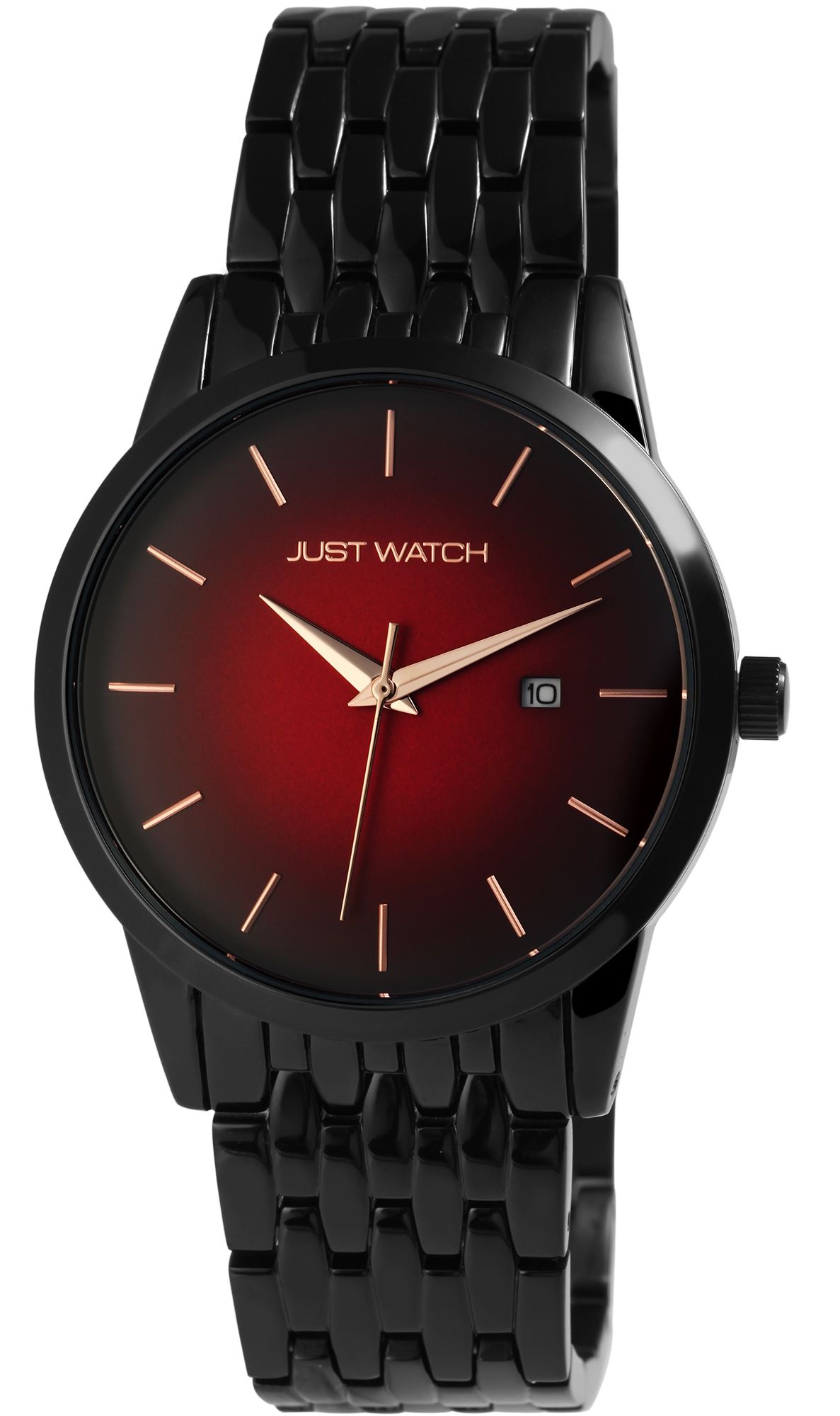 Just Watch Unisexuhr mit Edelstahlarmband, Datumsanzeige, schwarz/rot