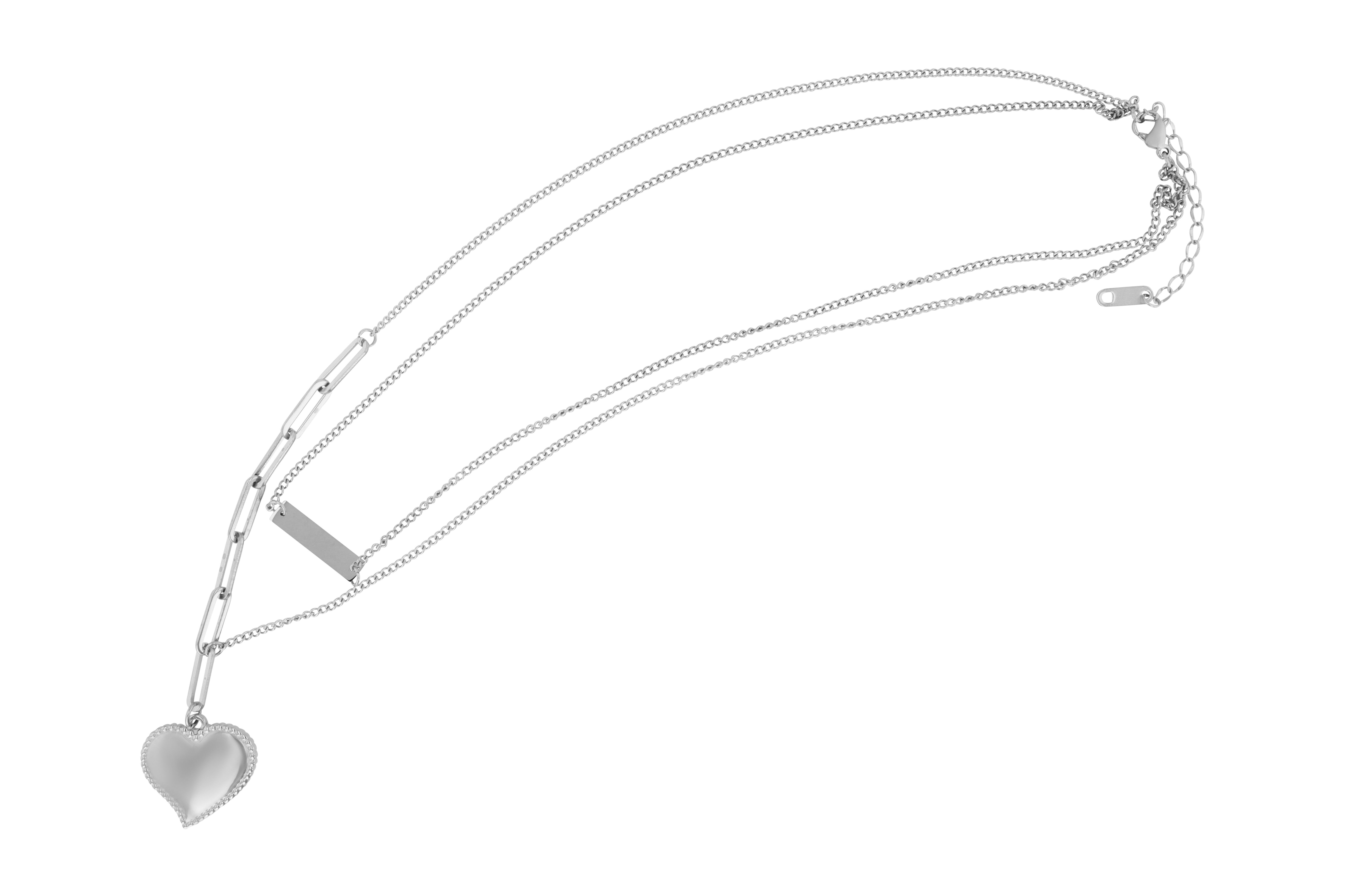 "Janan" zweilagige Edelstahlkette mit Anhänger, 43 + 5cm, Herz, gravurfähig