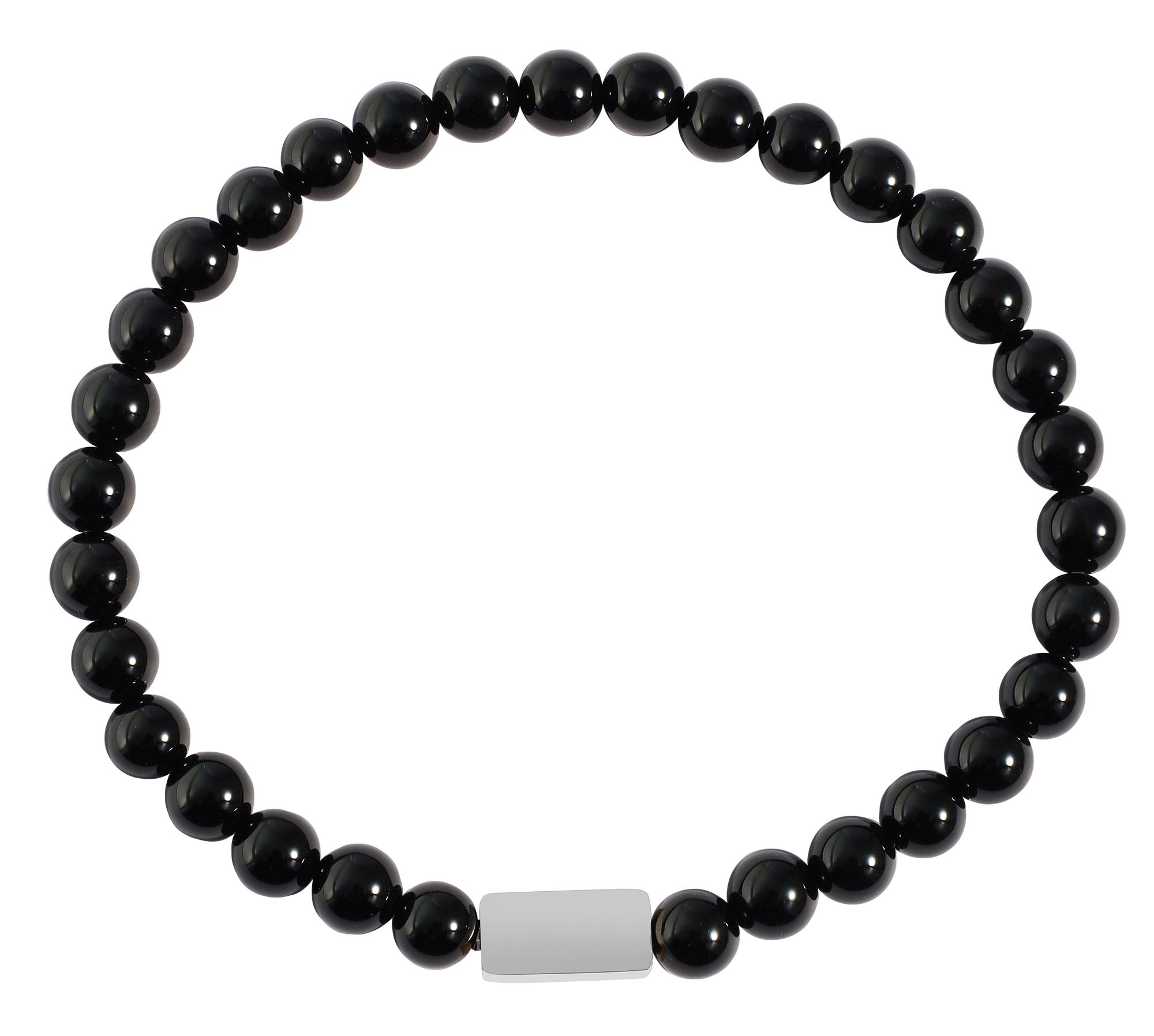 "Evren" Akzent Kugelarmband, Naturstein (onyx), personalisierbar, silberfarben