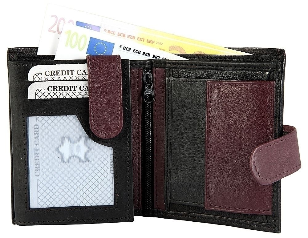 SteinMeister Herren Geldbörse aus Echtleder, Hochformat, schwarz/ bordeaux