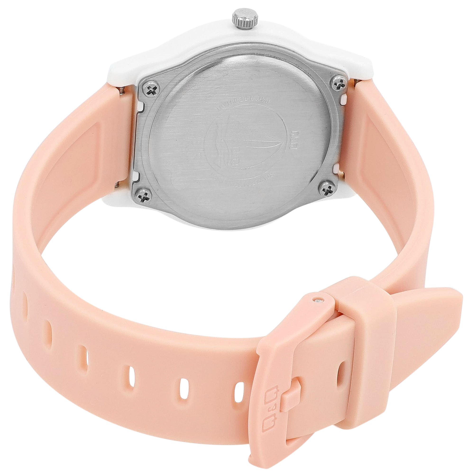 Q&Q Kinderuhr Ø 31 mm, Resinband, Peach (rosa)/ weiß - Punktemuster