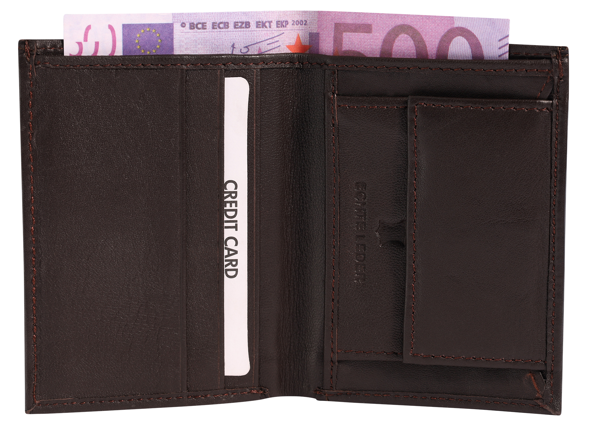 Excellanc Mini-Geldbörse aus Echtleder, Hochformat, braun