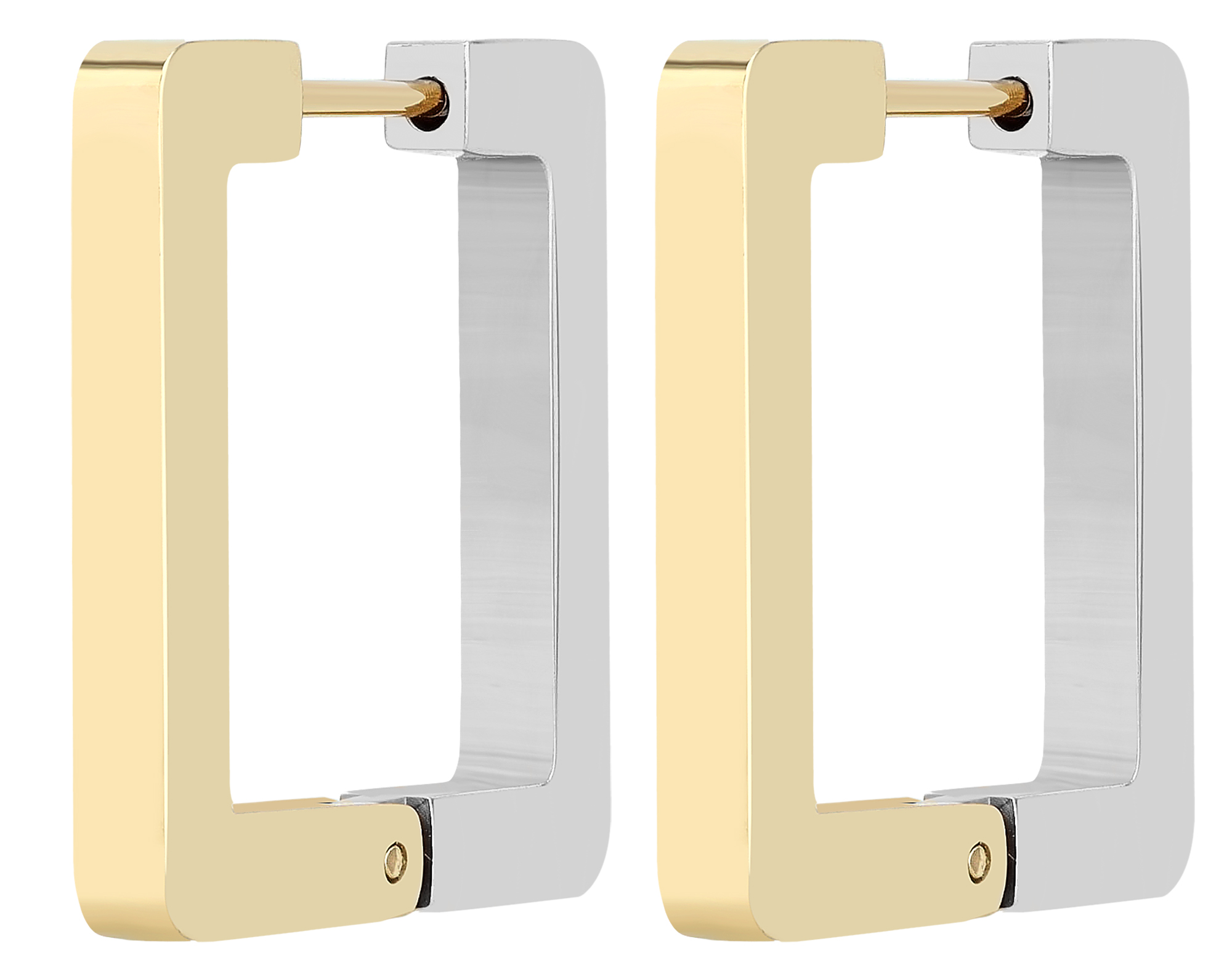 "Bibi" Edelstahl, quadratische Creolen, Statement, bicolor