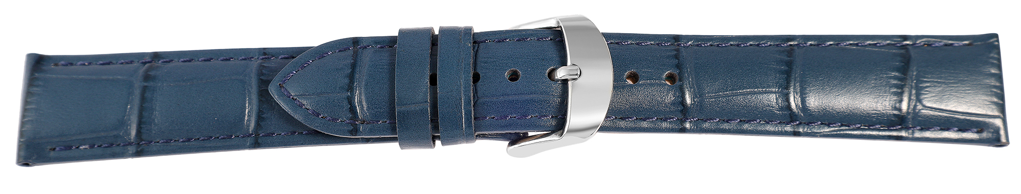 Uhrenarmband aus Echt Leder, Kroko-Optik, dunkelblau, 18 mm