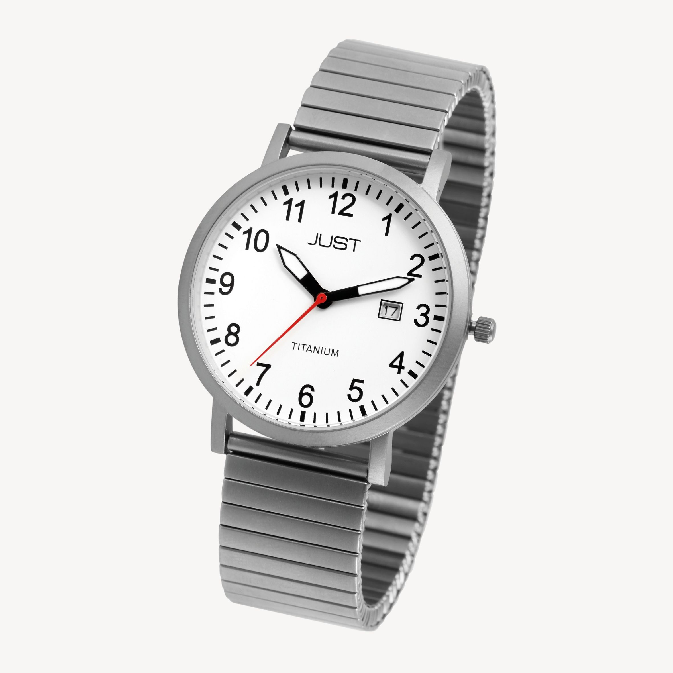 Just Herrenuhr mit Zugarmband, Titan, 5 ATM, weißes ZB