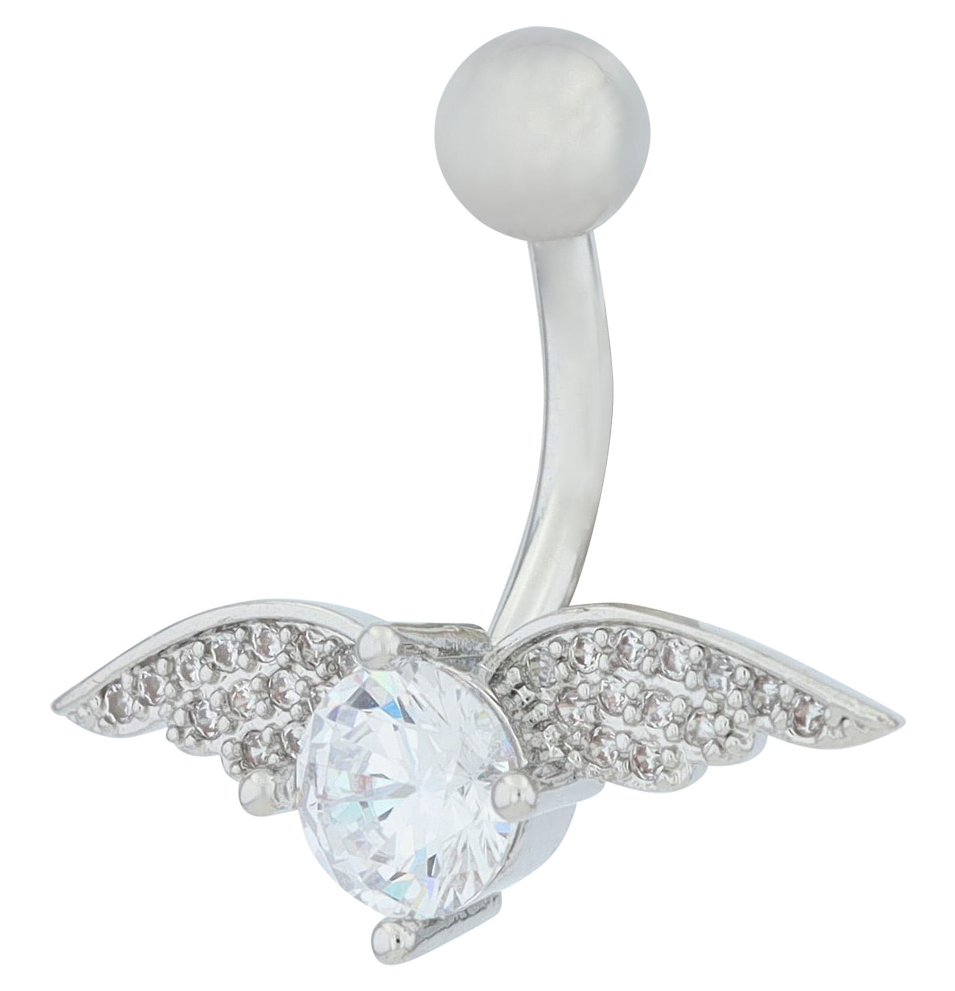 "Heide" Edelstahl-Bronze Bauchnabelpiercing, Länge 11 mm/ Stärke 1,8 mm, Walflosse, Zirkonia, silberfarben