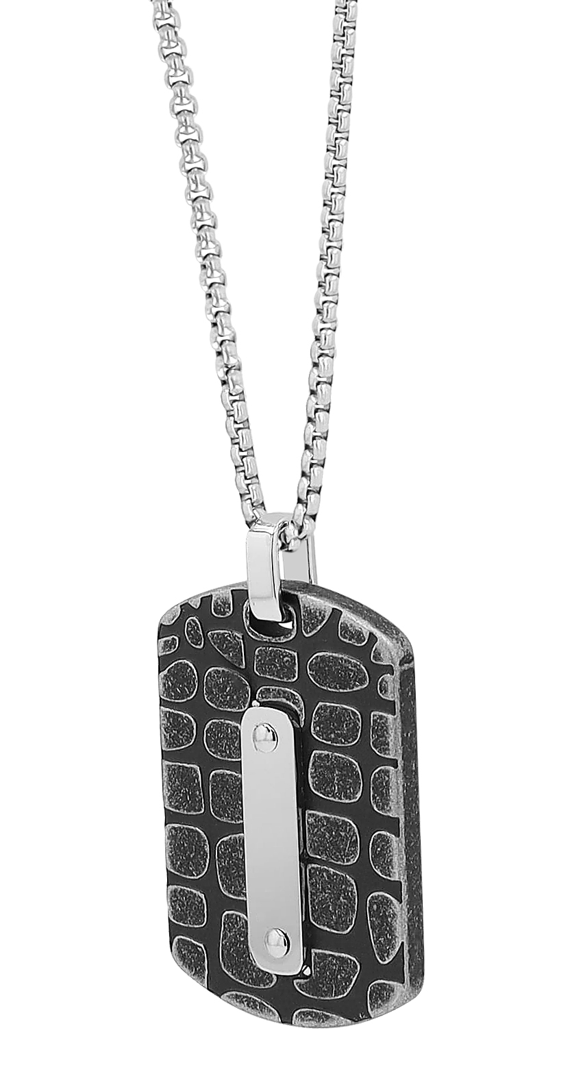 "Bravo" Edelstahlkette mit grauem Gravuranhänger/ Dog Tag, 60 cm
