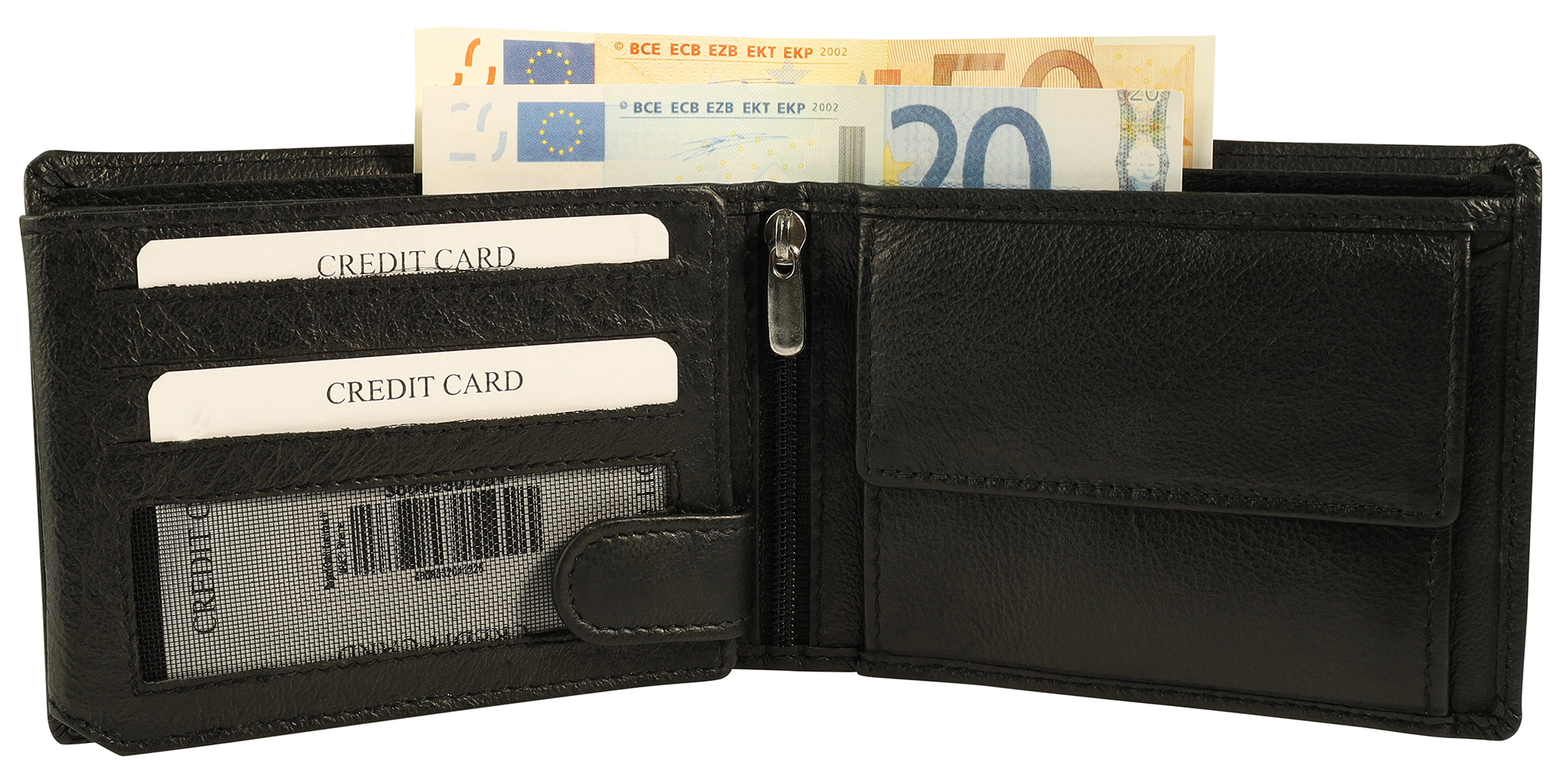 Akzent Echt Leder Geldbörse, Querformat, RFID, schwarz