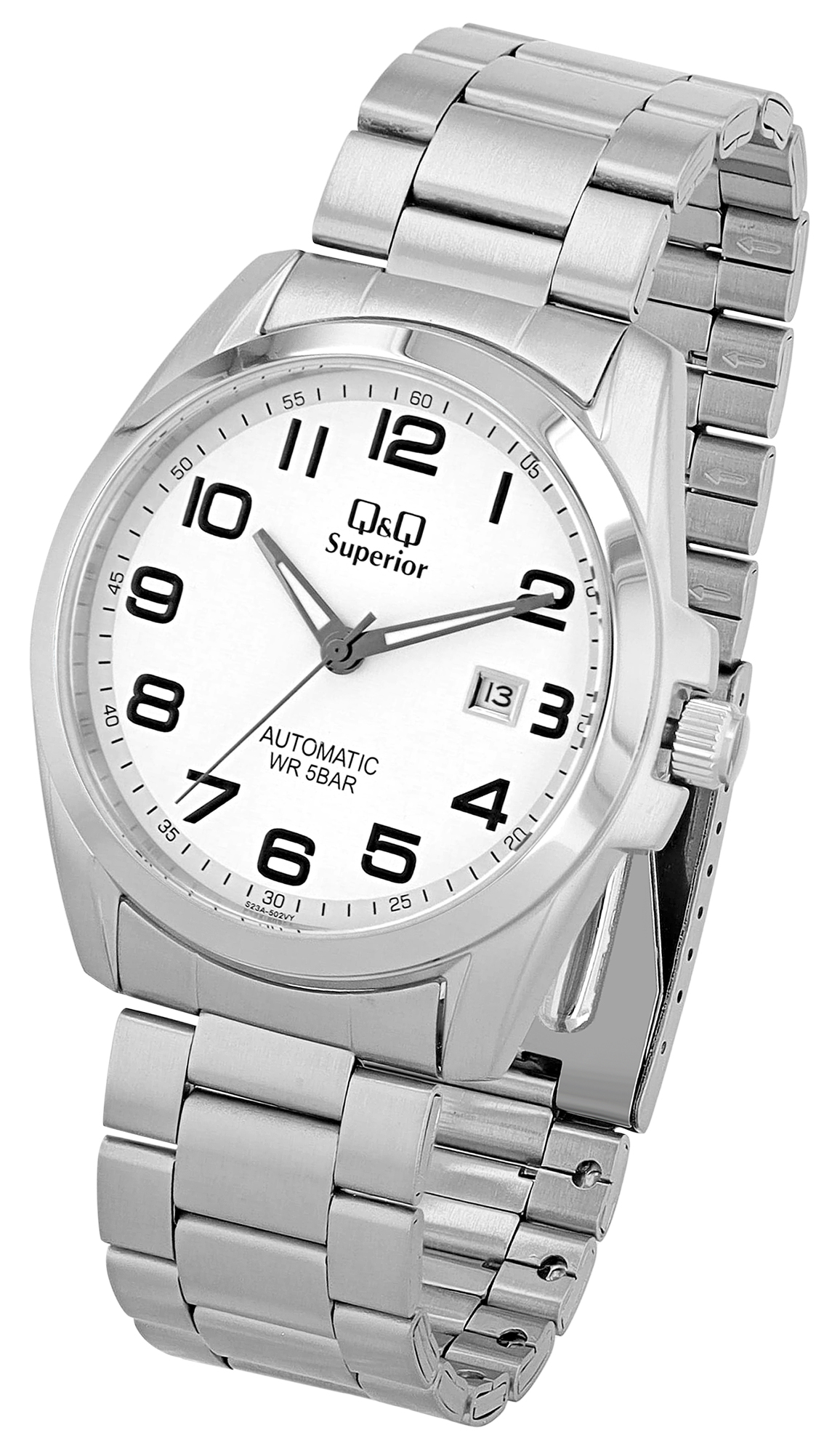 Q&Q Automatik Herrenuhr, Edelstahl, silberfarben/weiß, 5 ATM, Ø 42 mm