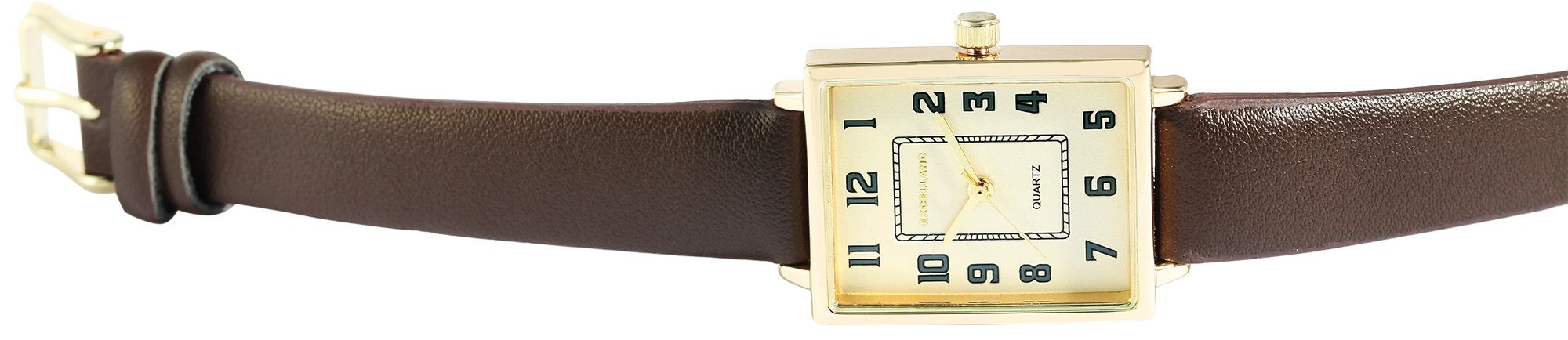 Excellanc Damenuhr mit Lederimitationsarmband, dunkelbraun/goldfarben