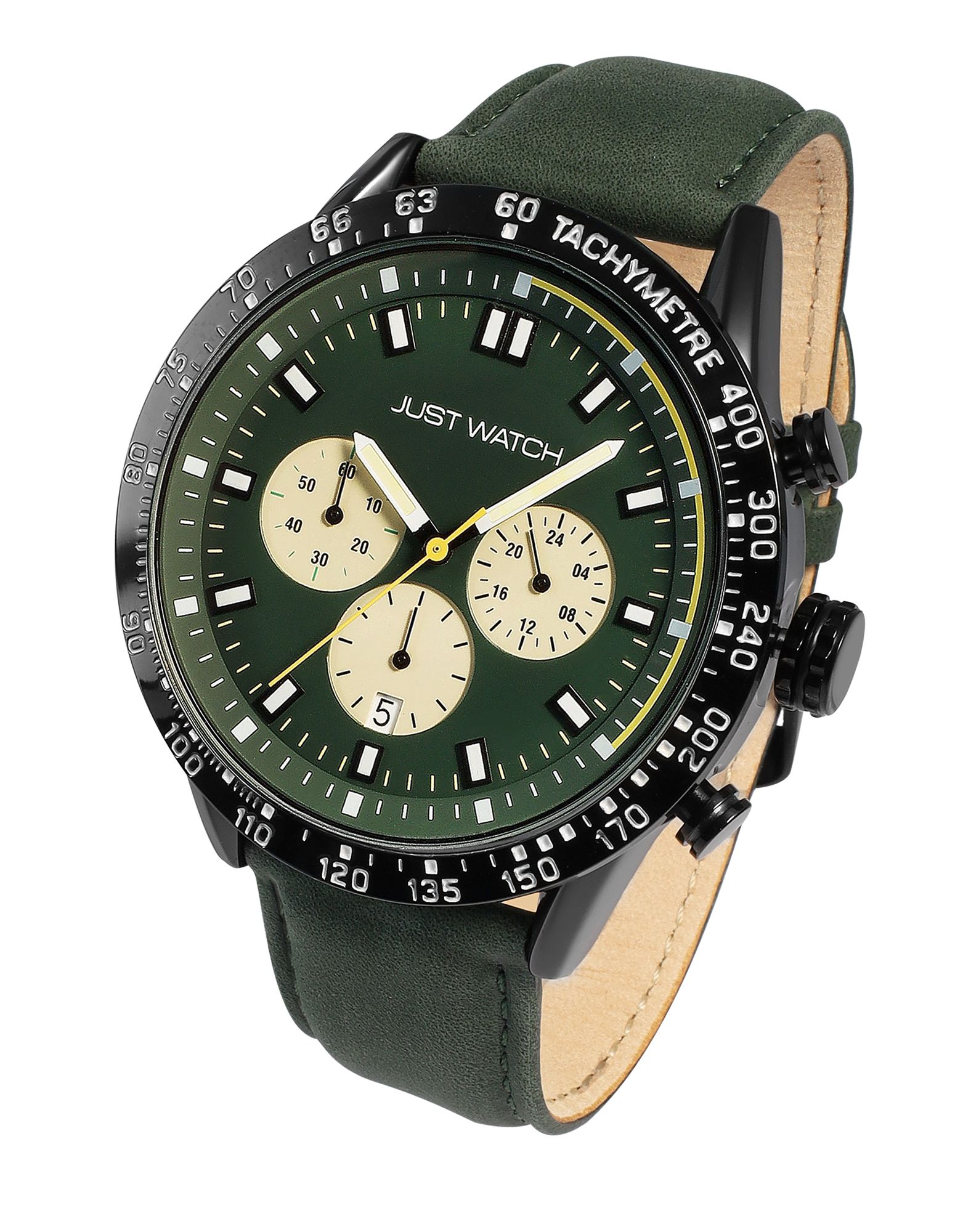 Just Watch Herrenchronograph mit Lederarmband, 5 ATM, grün