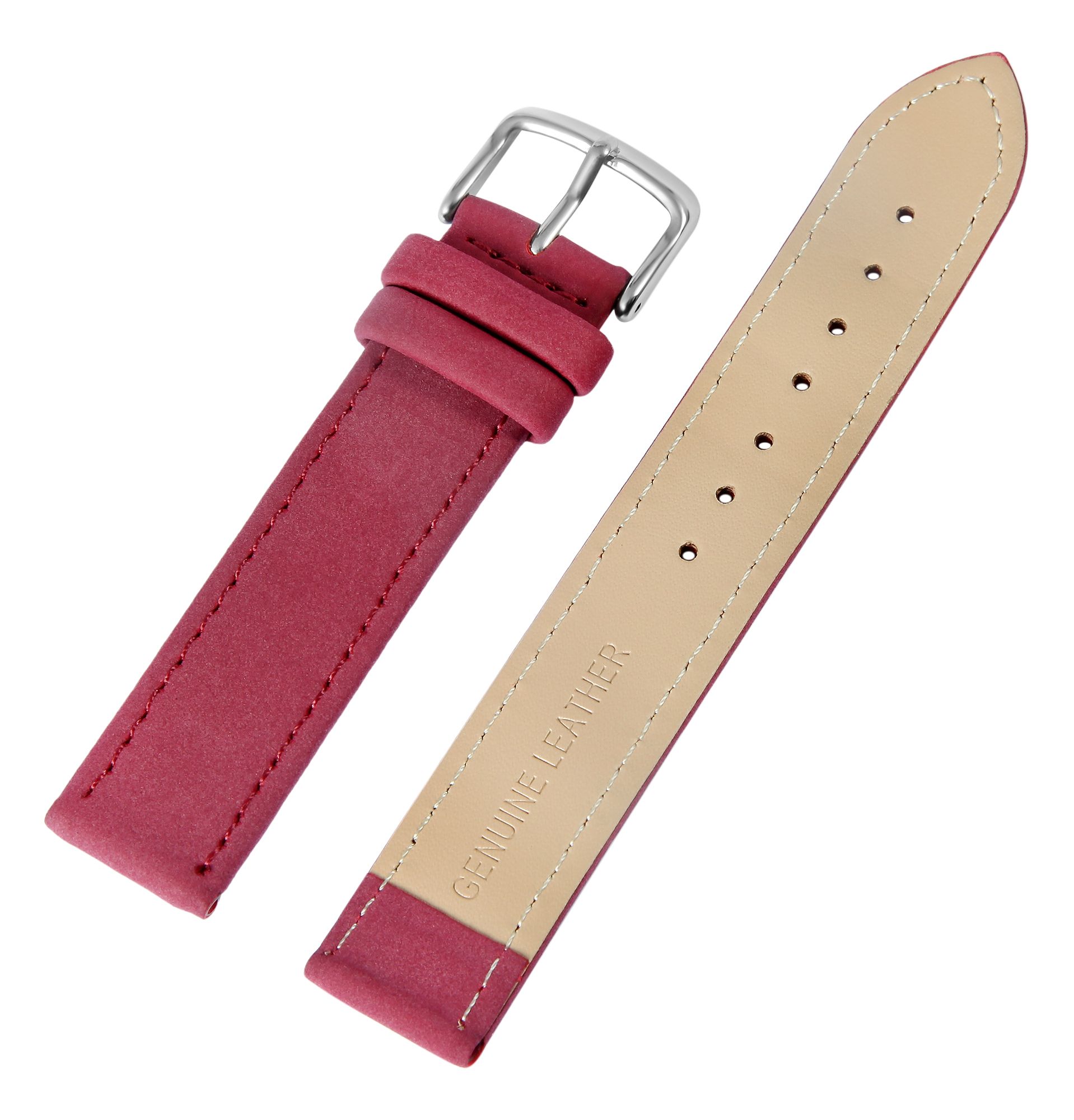 Echtleder Uhrenarmband, dunkelrot, flach, 12 mm