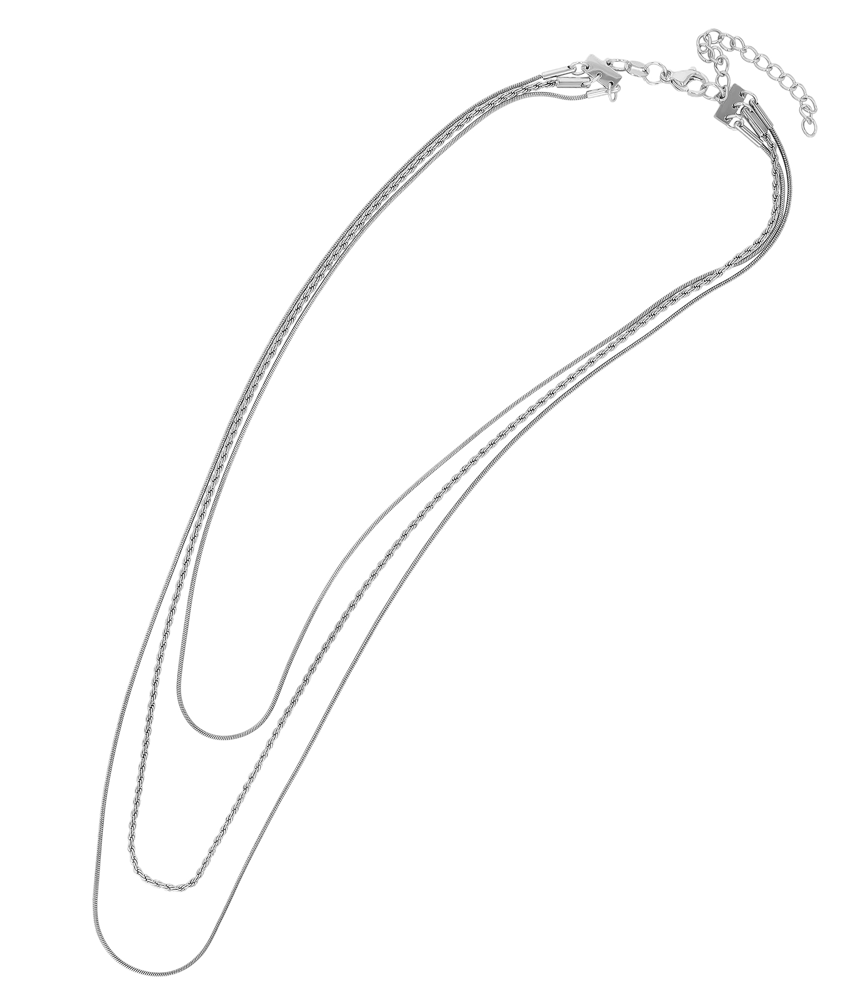 "Nelda" Edelstahl Layering Kette, 40/ 45/ 50 + 5 cm, silberfarben