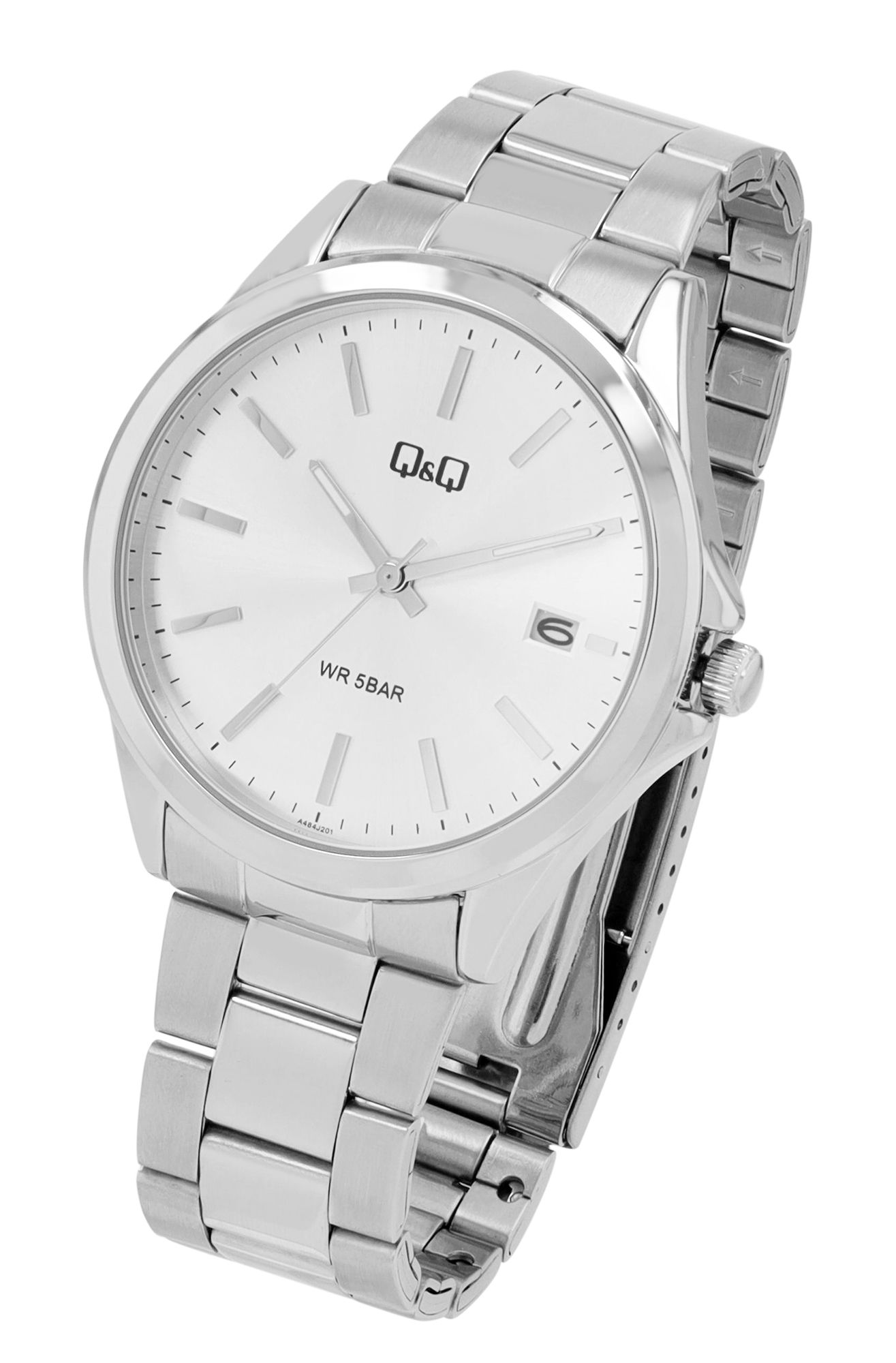 Q&Q Herrenuhr mit Gliederarmband, Edelstahl, 5 ATM, Datumsanzeige, silberfarben