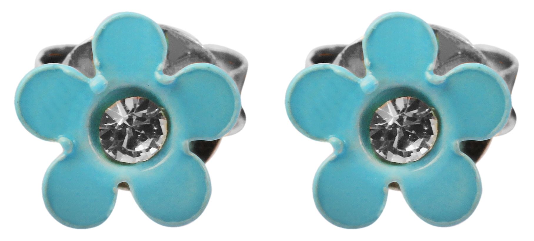 925/- Echt Silber Kinder Ohrstecker "Florette", Blume mit Similistein, hellblau