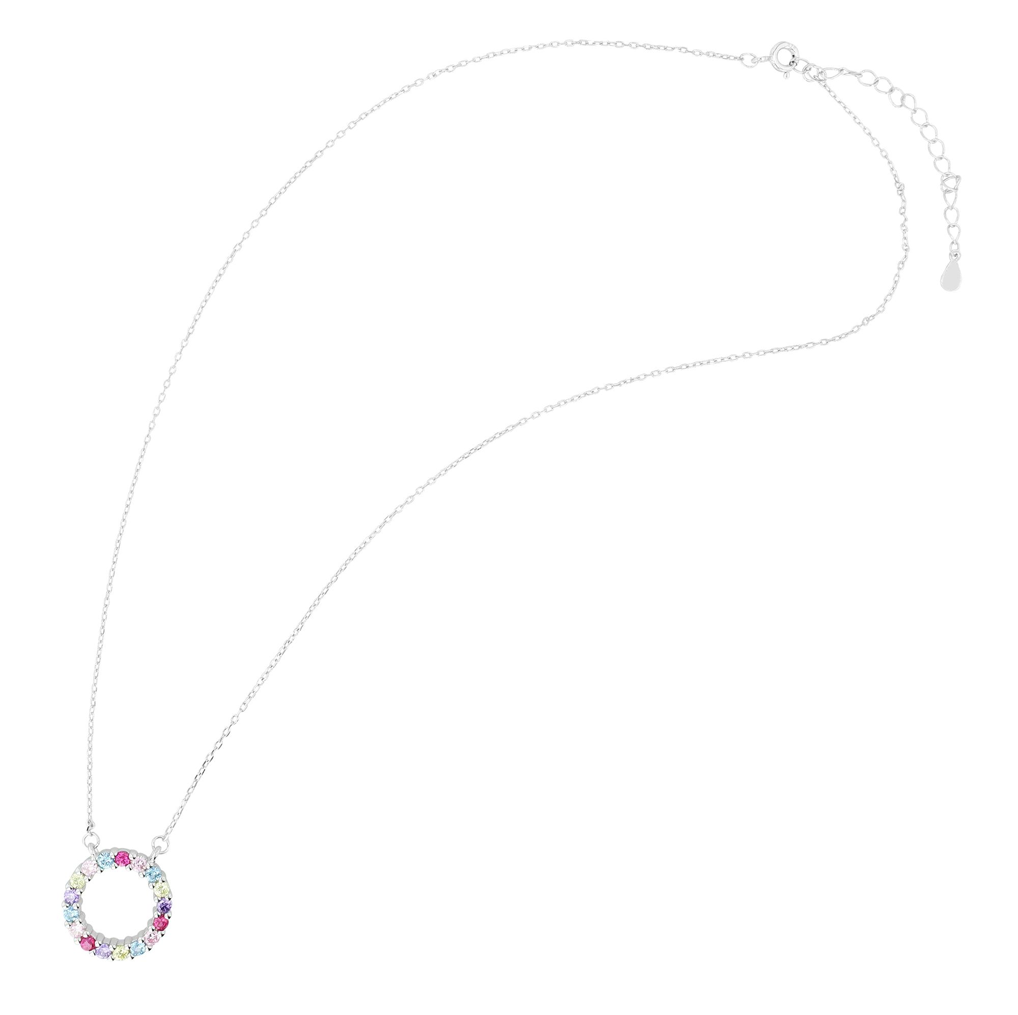 925/- Echt Silber Halskette "Melisa" mit rundem Anhänger, bunter Besatz, rhodiniert, 42+5 cm