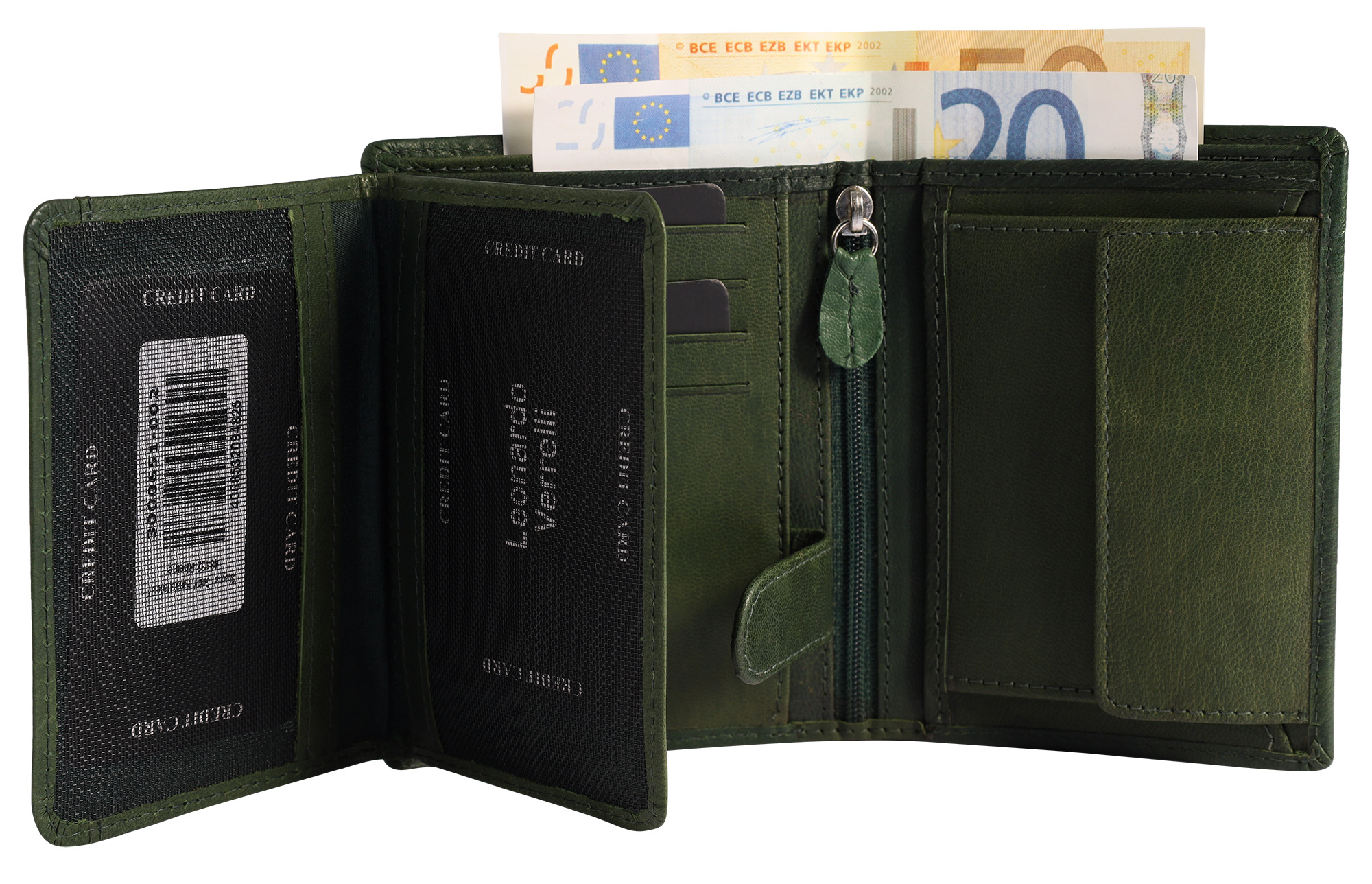 Leonardo Verrelli Echtleder Geldbörse (Rauten-Prägung), RFID, Hochformat, dunkelgrün