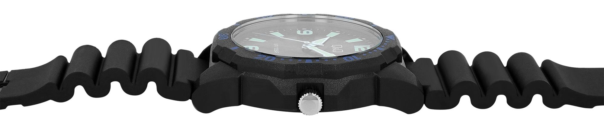 Q&Q Herrenuhr, Resinband, Ø 43 mm, schwarz/ blaue Details