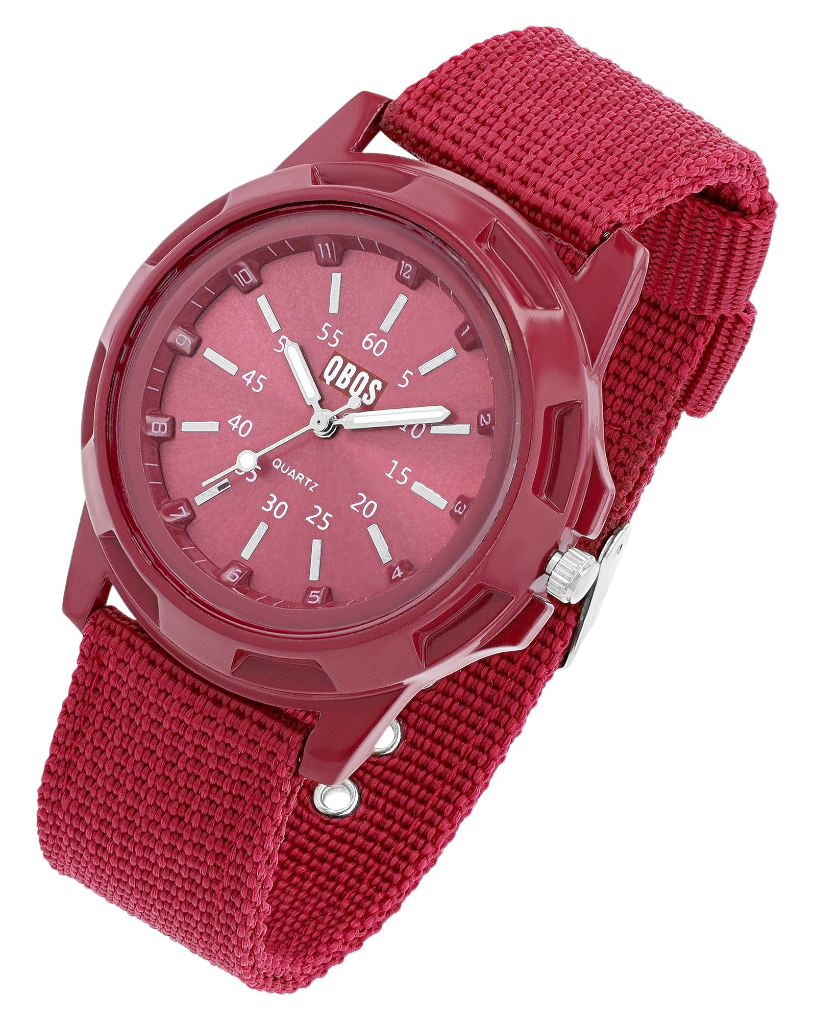 QBOS Herrenuhr mit Textilarmband, dunkelrot