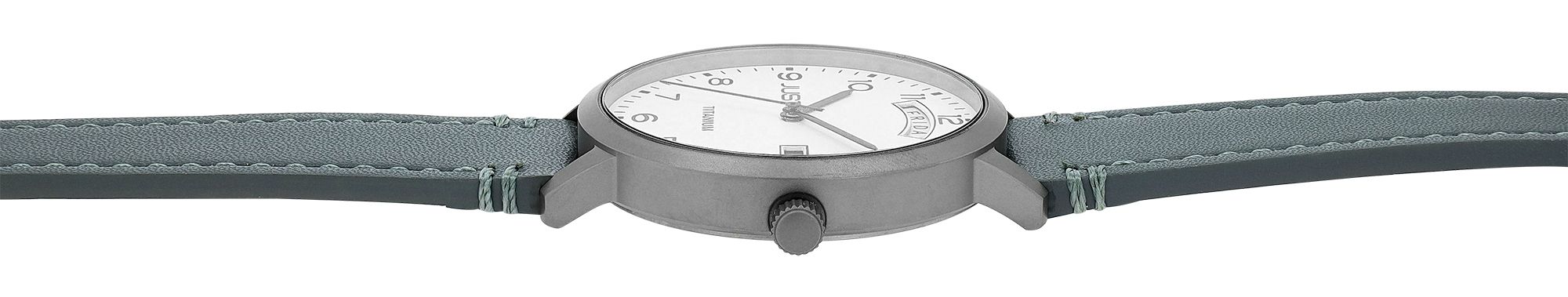 JUST "Fanis" Titan Herrenuhr mit Echtlederarmband, 5 ATM, grau