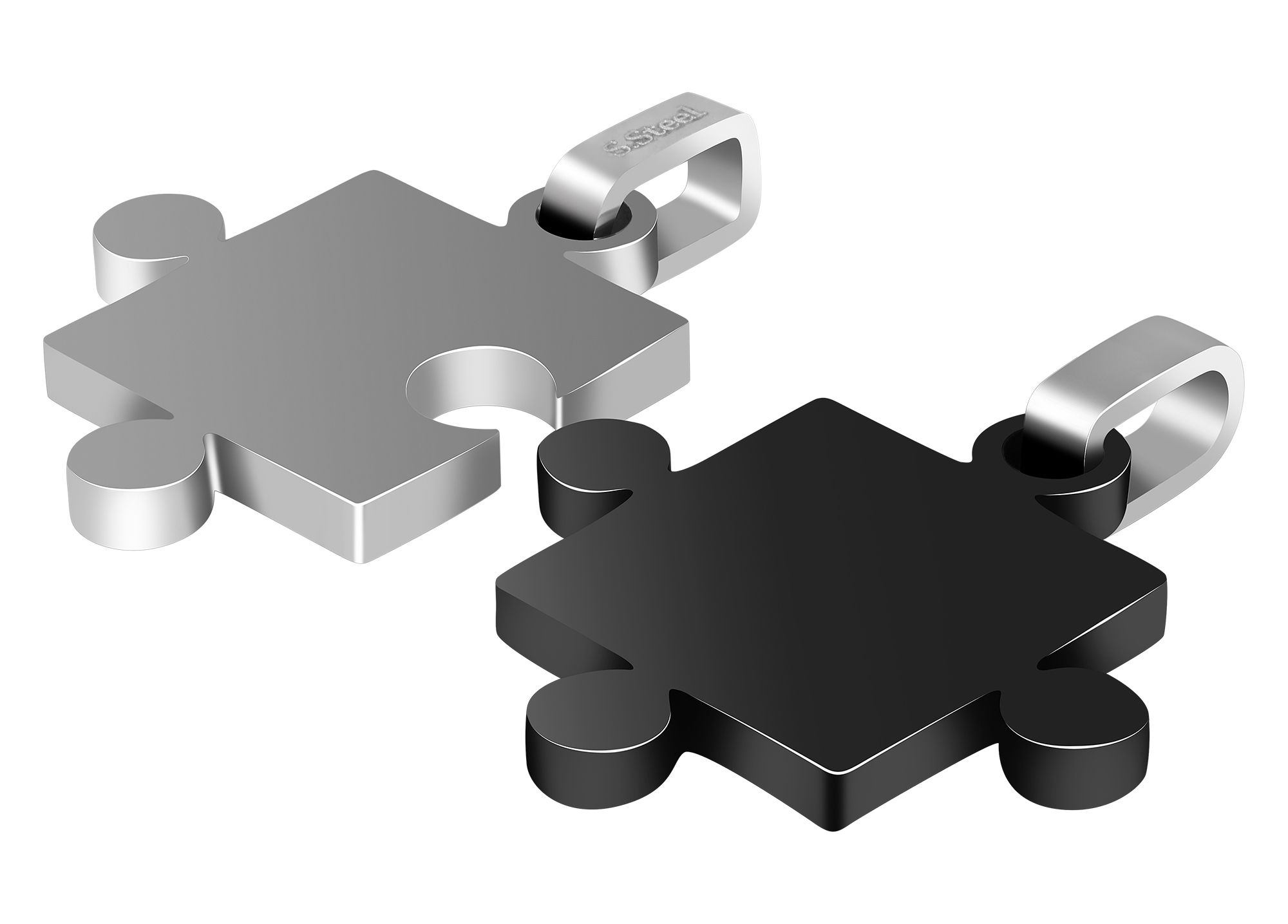 Akzent Freundschaftsanhänger aus Edelstahl, Puzzleteile, silberfarben/schwarz