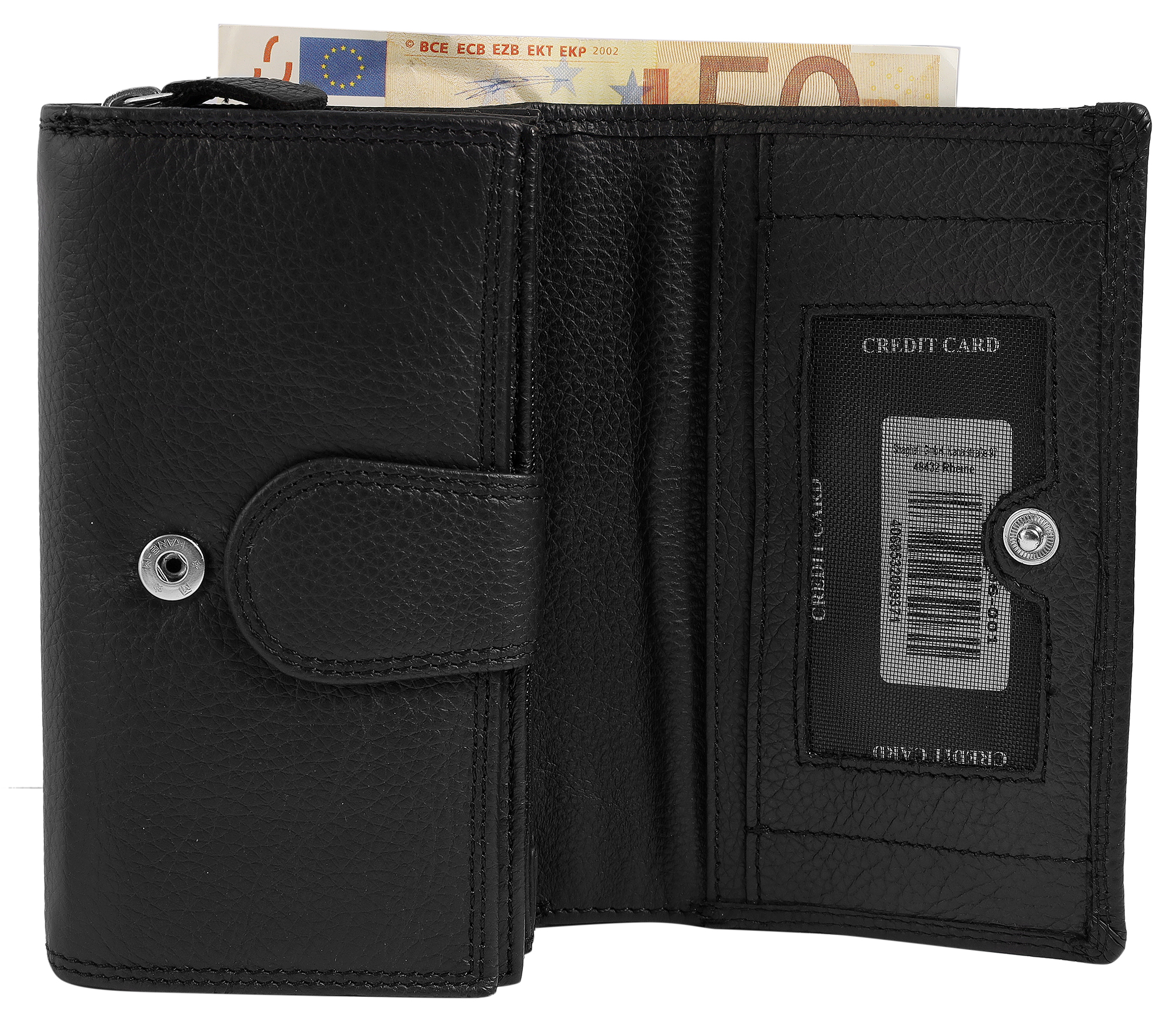 Leonardo Verrelli Echtleder (Nappa) Damen Geldbörse, Querformat, RFID, schwarz