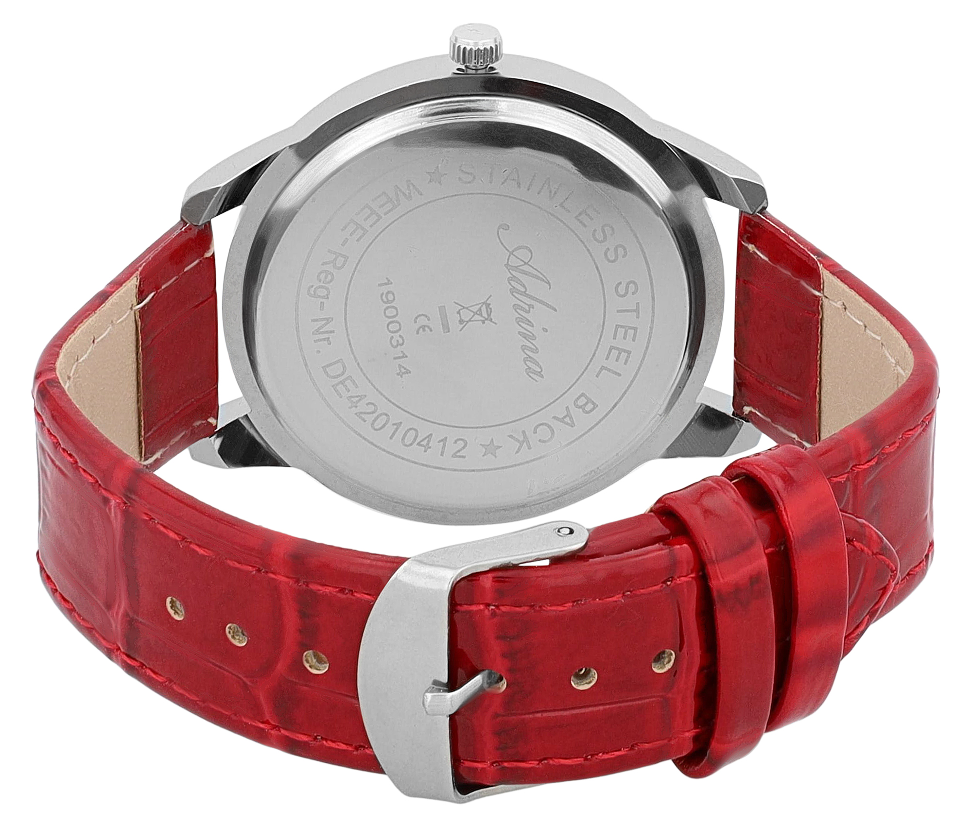 Adrina Damenuhr, Lederimitat Armband, Metall, Simili, silberfarben/rot