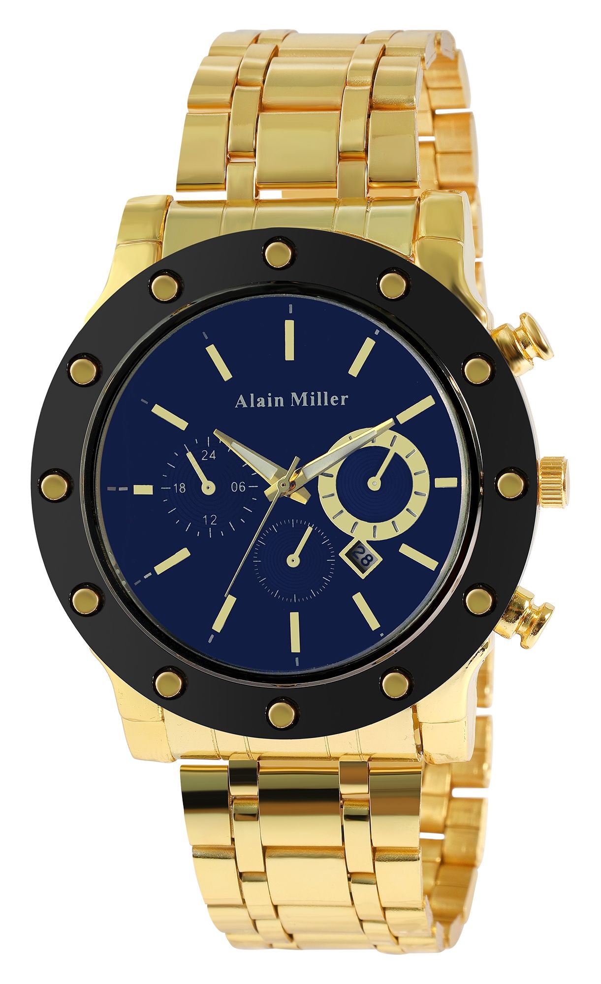 Alain Miller Herrenuhr mit Edelstahlband, goldfarben/ schwarz