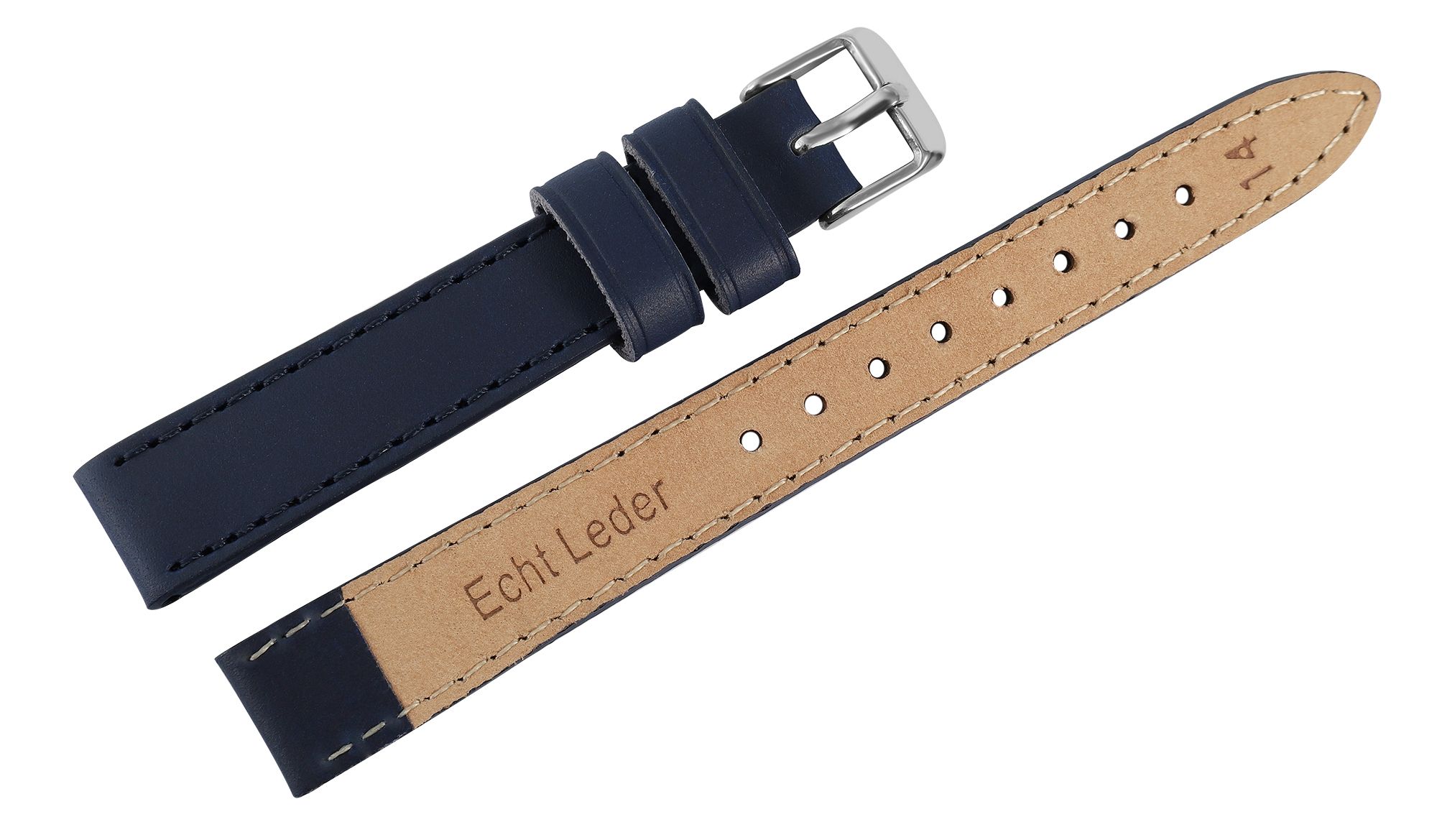 Echtleder-Uhrenarmband "super-soft", dunkelblau, Naht, 14 mm