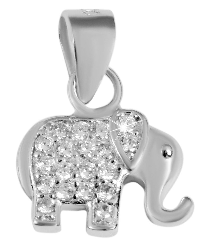 925/- Echt Silber Elefanten  Schmuck Sets Anhänger "Djura" Ohrstecker mit 45 Zirkonia Steinen
