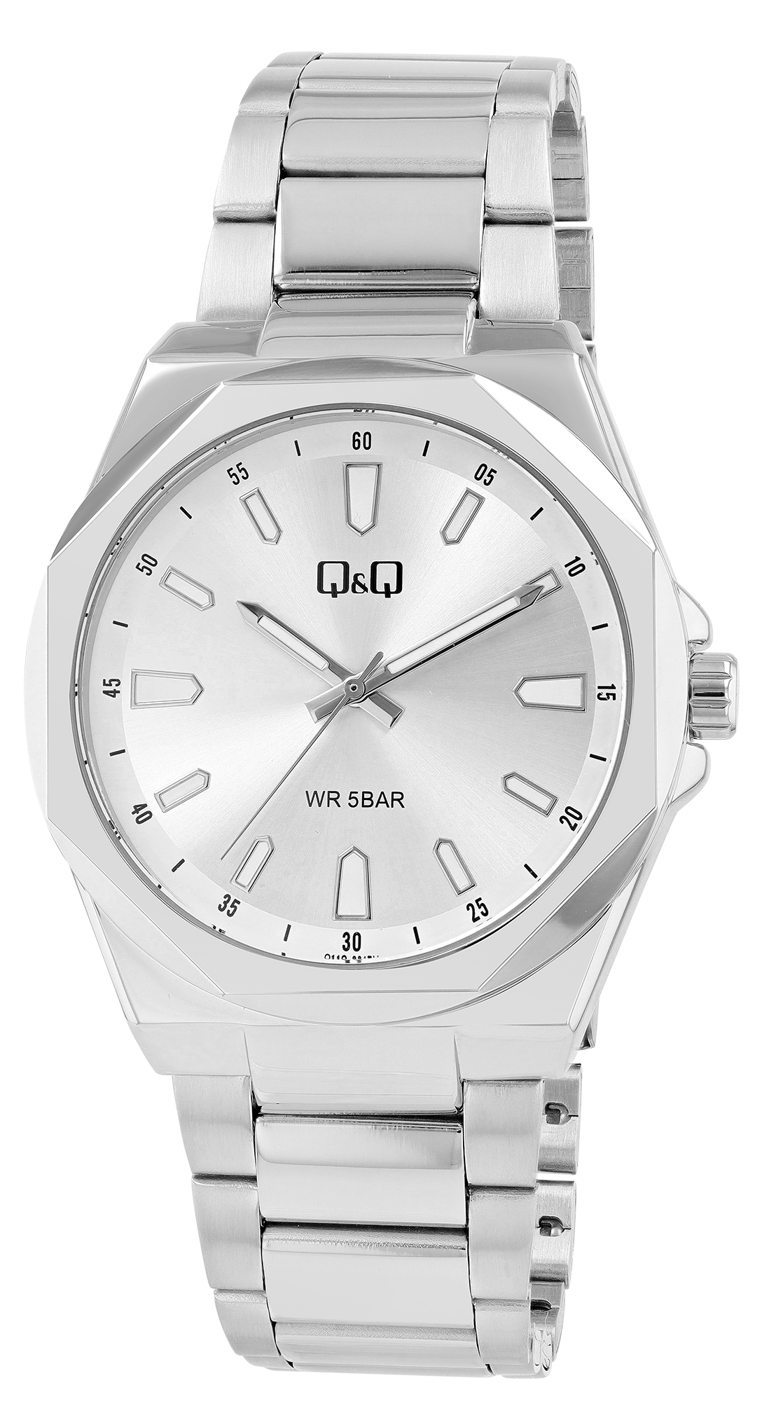 Q&Q Herrenuhr mit Edelstahlband, Ø 42 mm, silberfarben