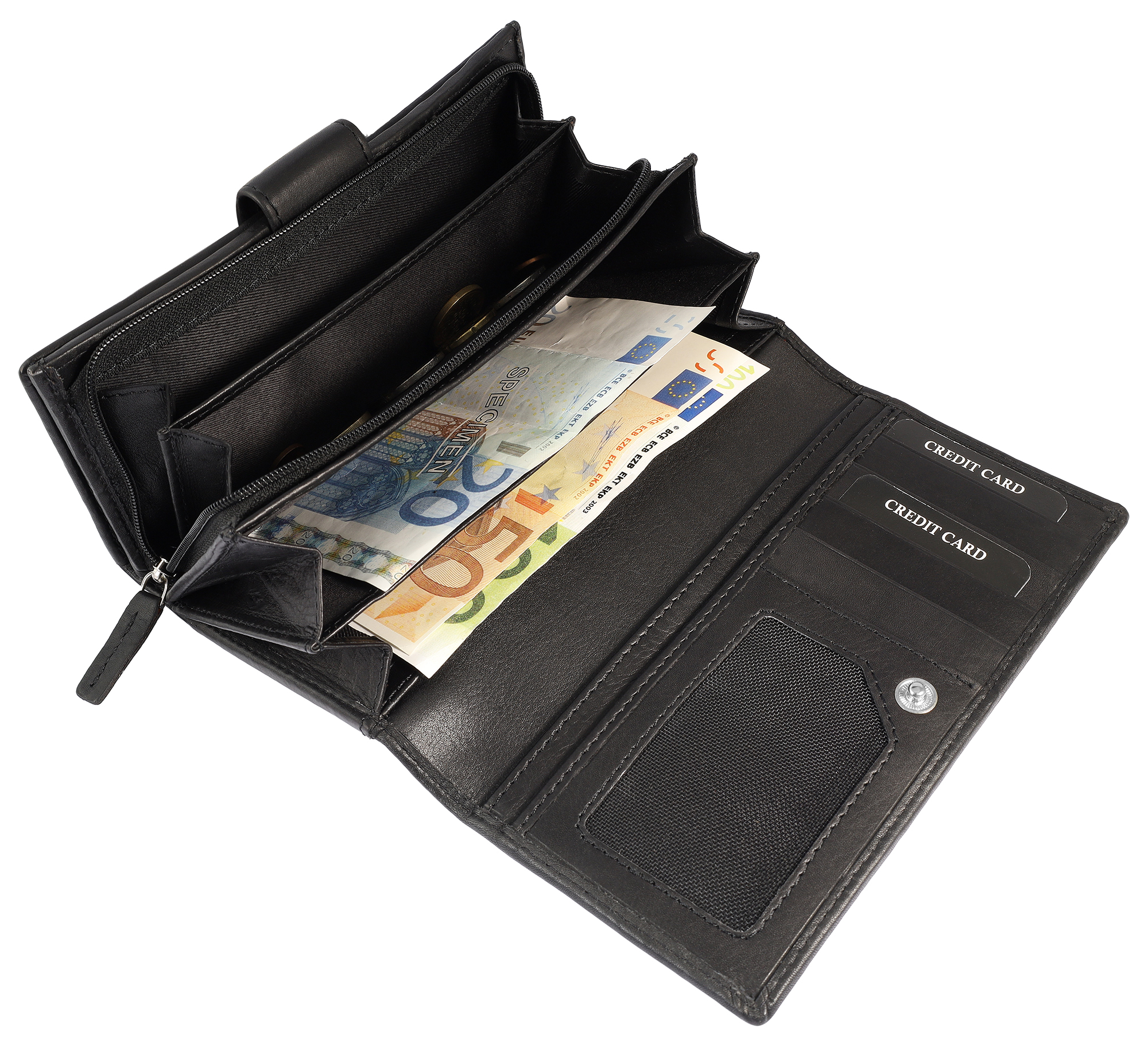 Leonardo Verrelli, Echtleder (Savage) Damen Geldbörse, länglich & RFID, schwarz