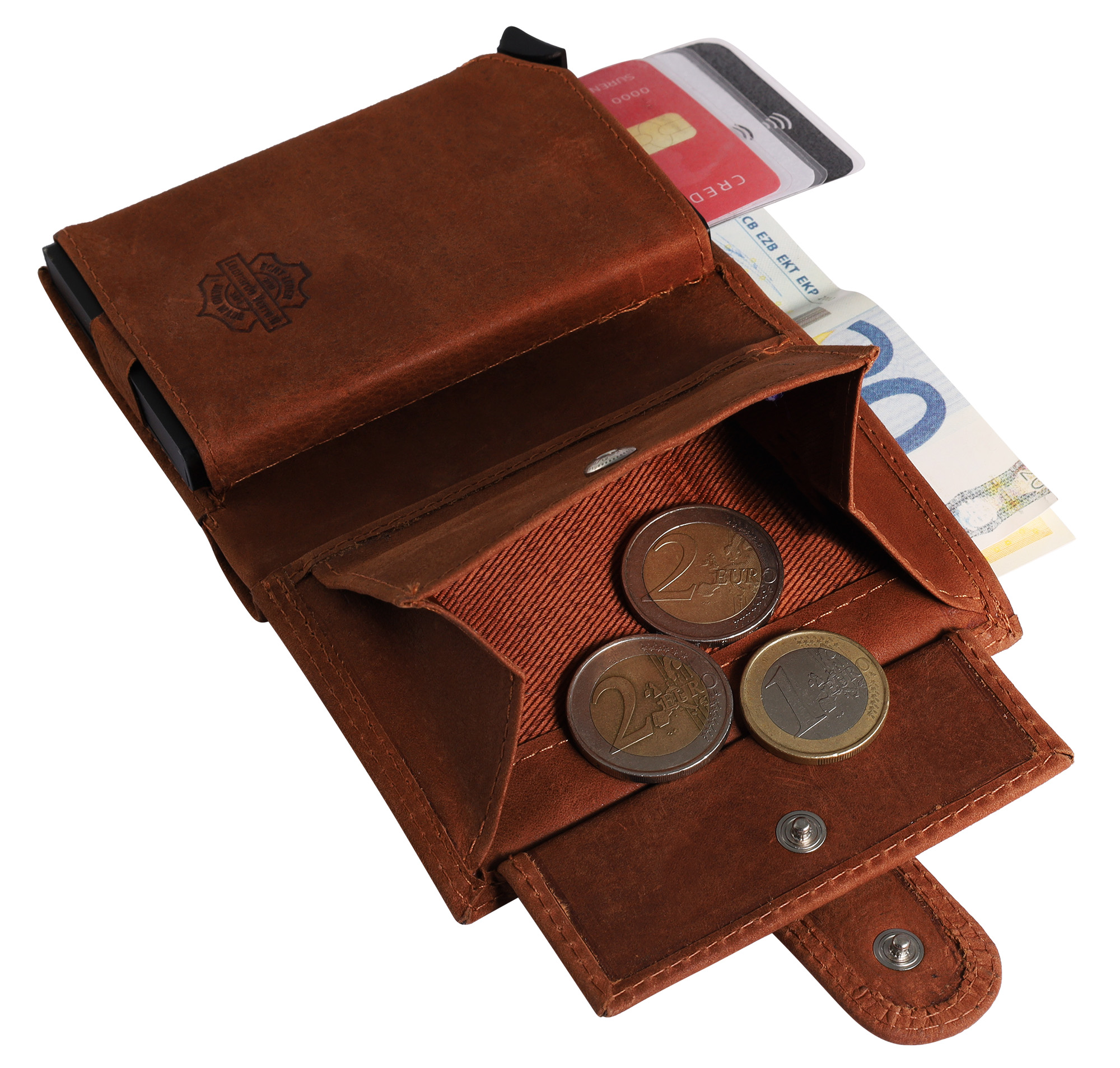 Leonardo Verrelli Echtleder (vintage) Geldbörse mit Pop-up-Kartenhalter, RFID, braun