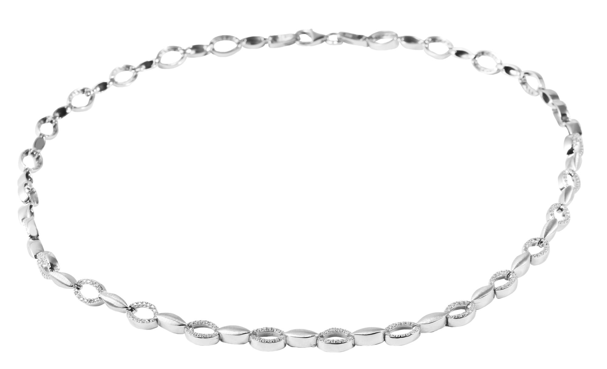 925/- Echt Silber Halskette "Rosy" mit Zirkoniabesatz, matt/poliert, 925/rhodiniert