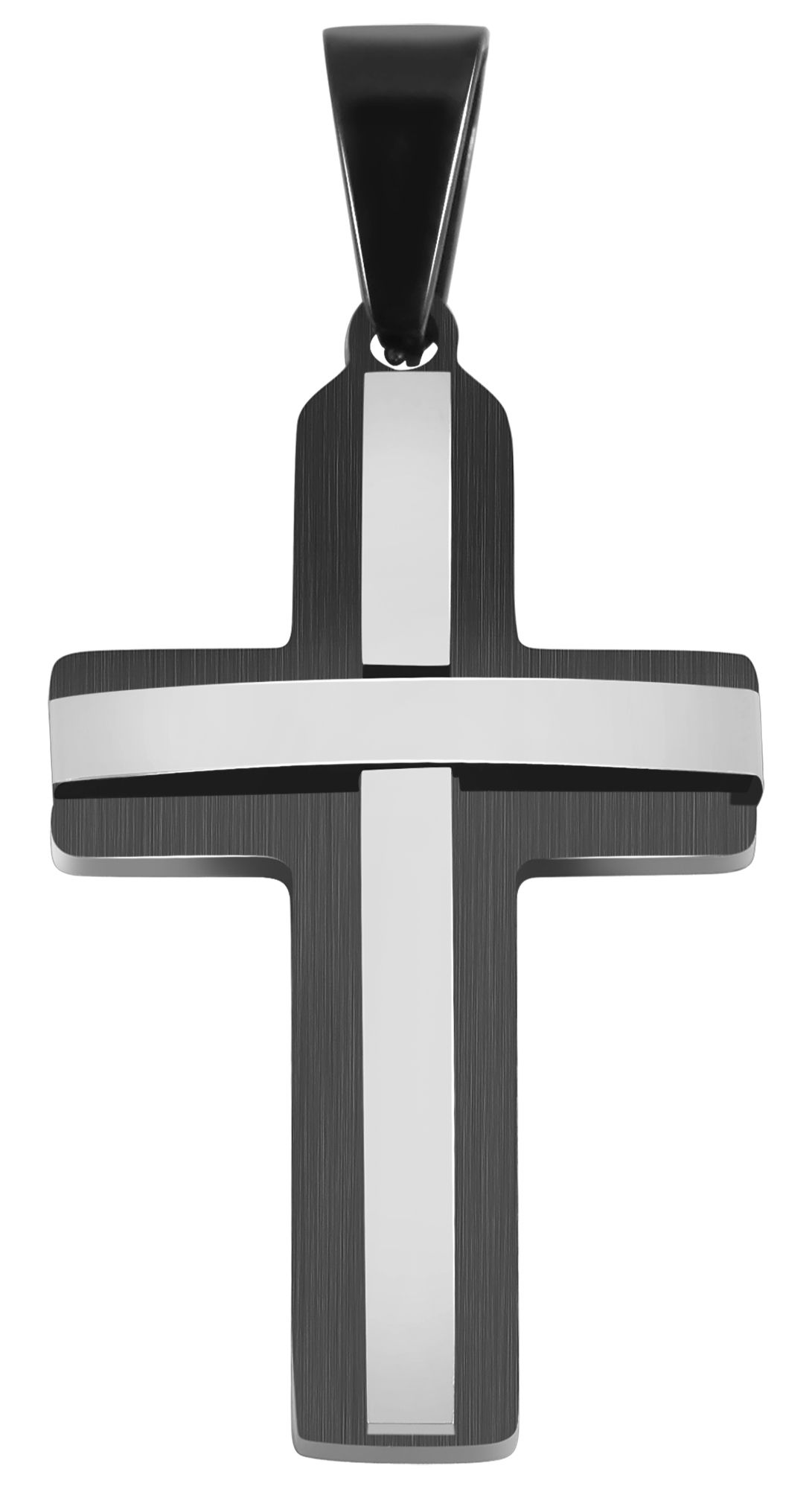 "Arin" Edelstahl Anhänger - Kreuz, bicolor (schwarz/silberfarben)