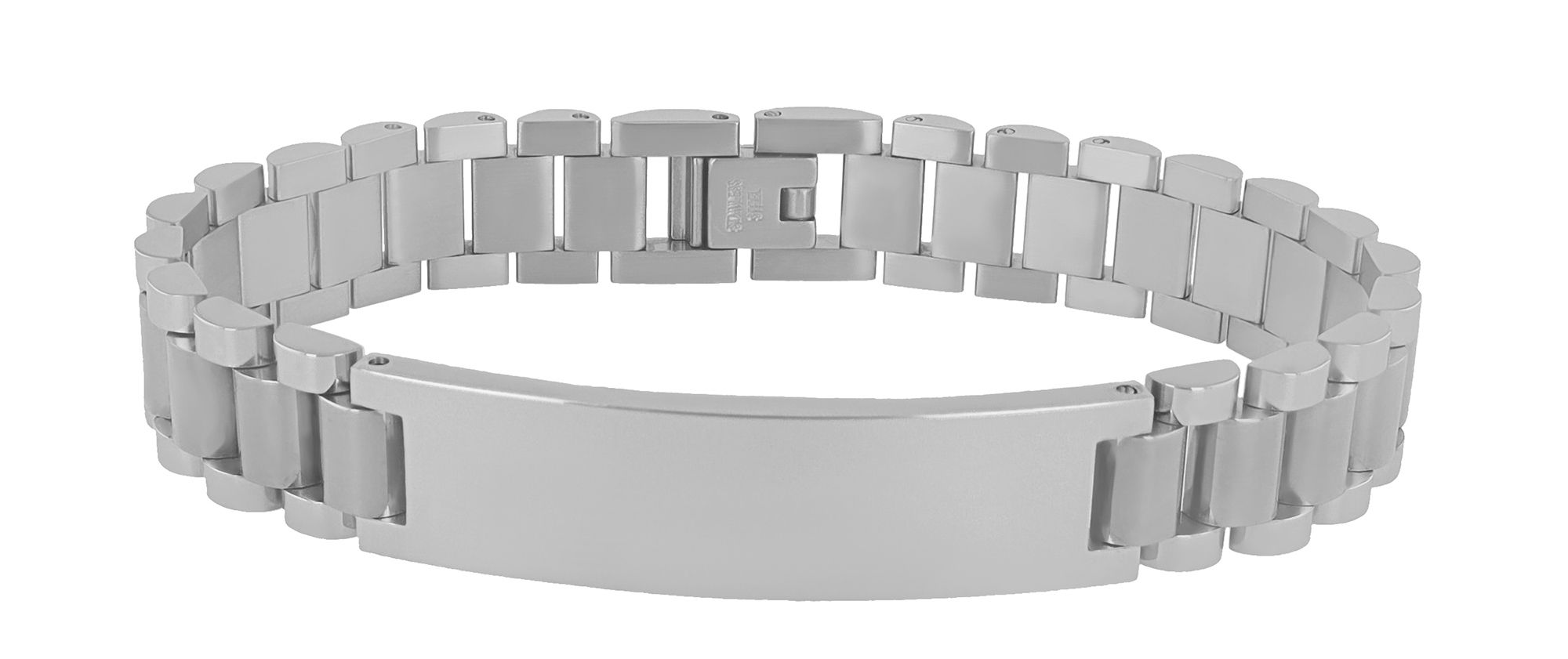 "Eirian" Akzent Armband mit Gravurplatte, Edelstahl, silberfarben
