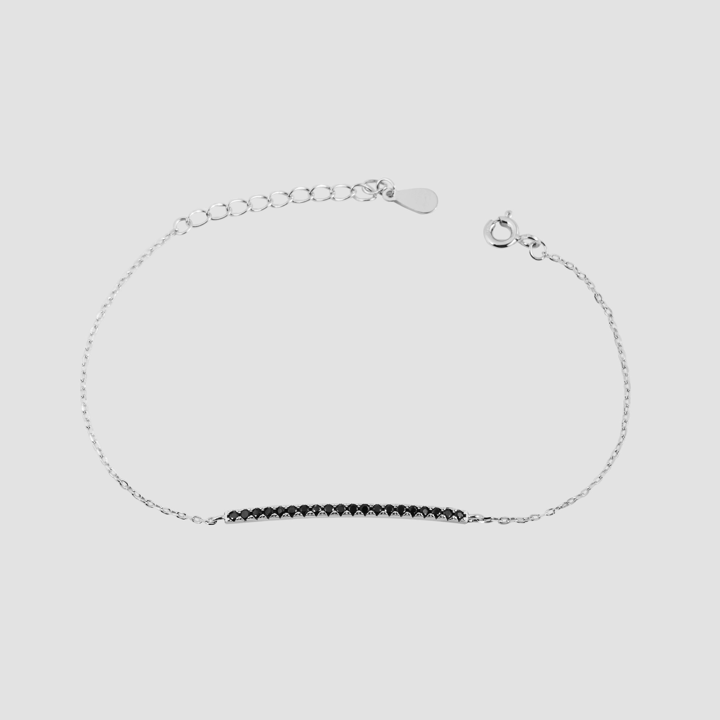 925/- Echt Silber Armband "Black Caren" mit länglichem Element und schwarzen Zirkoniasteinen, 16+3 cm, 925/rhodiniert